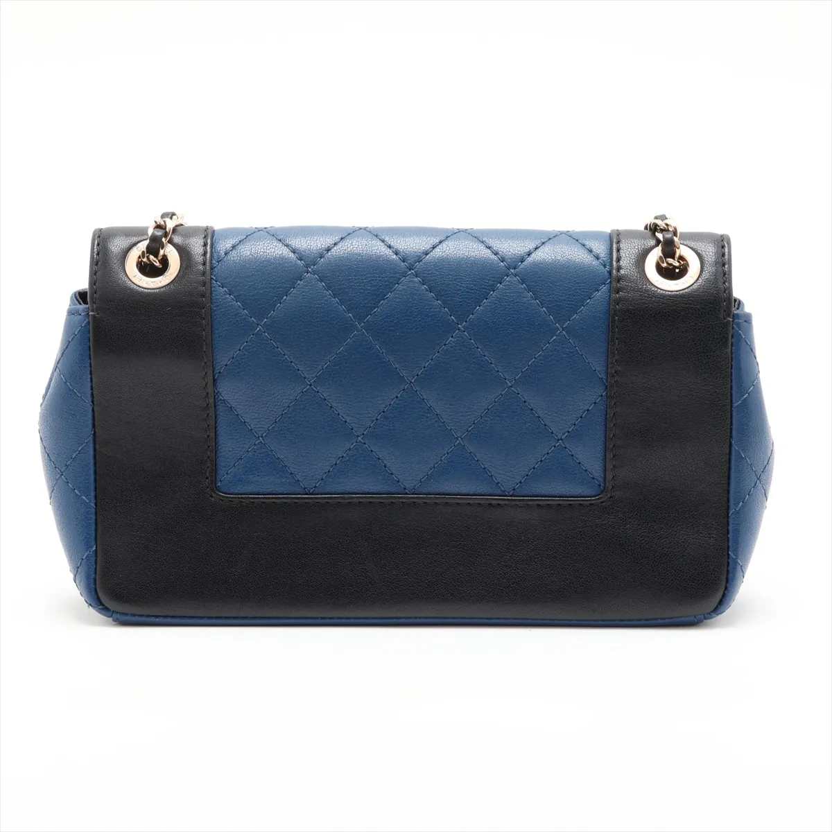 Matelassé Lambskin Double Flap Double Chain Bag, Black x Blue, Gold Hardware, 23790953, Serial Number 23 — view 2