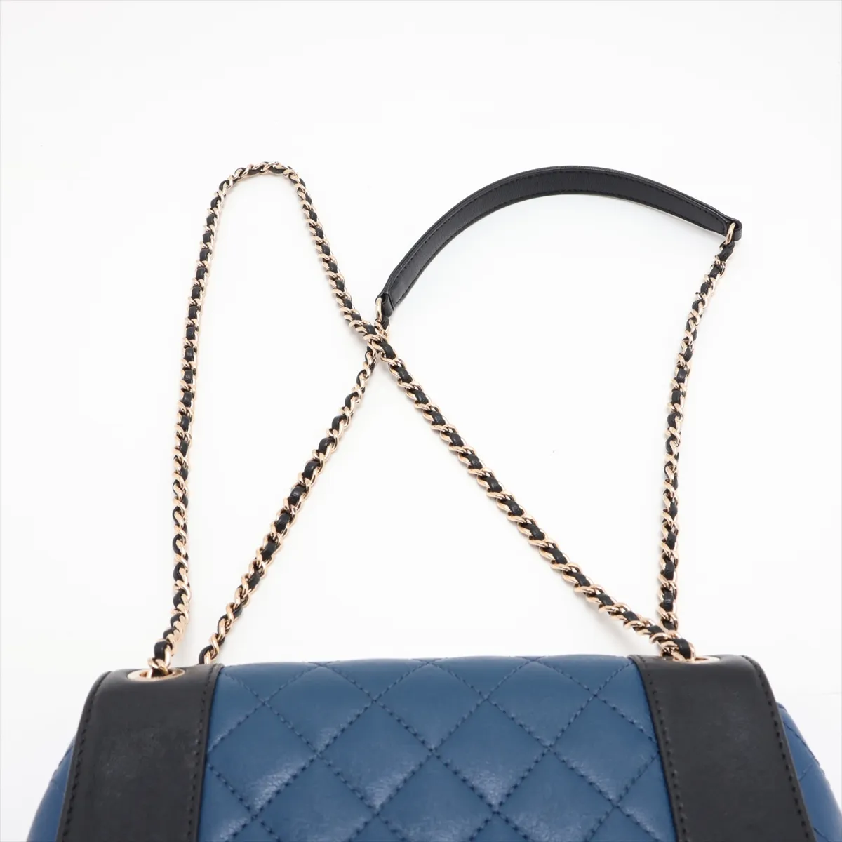 Matelassé Lambskin Double Flap Double Chain Bag, Black x Blue, Gold Hardware, 23790953, Serial Number 23 — view 6