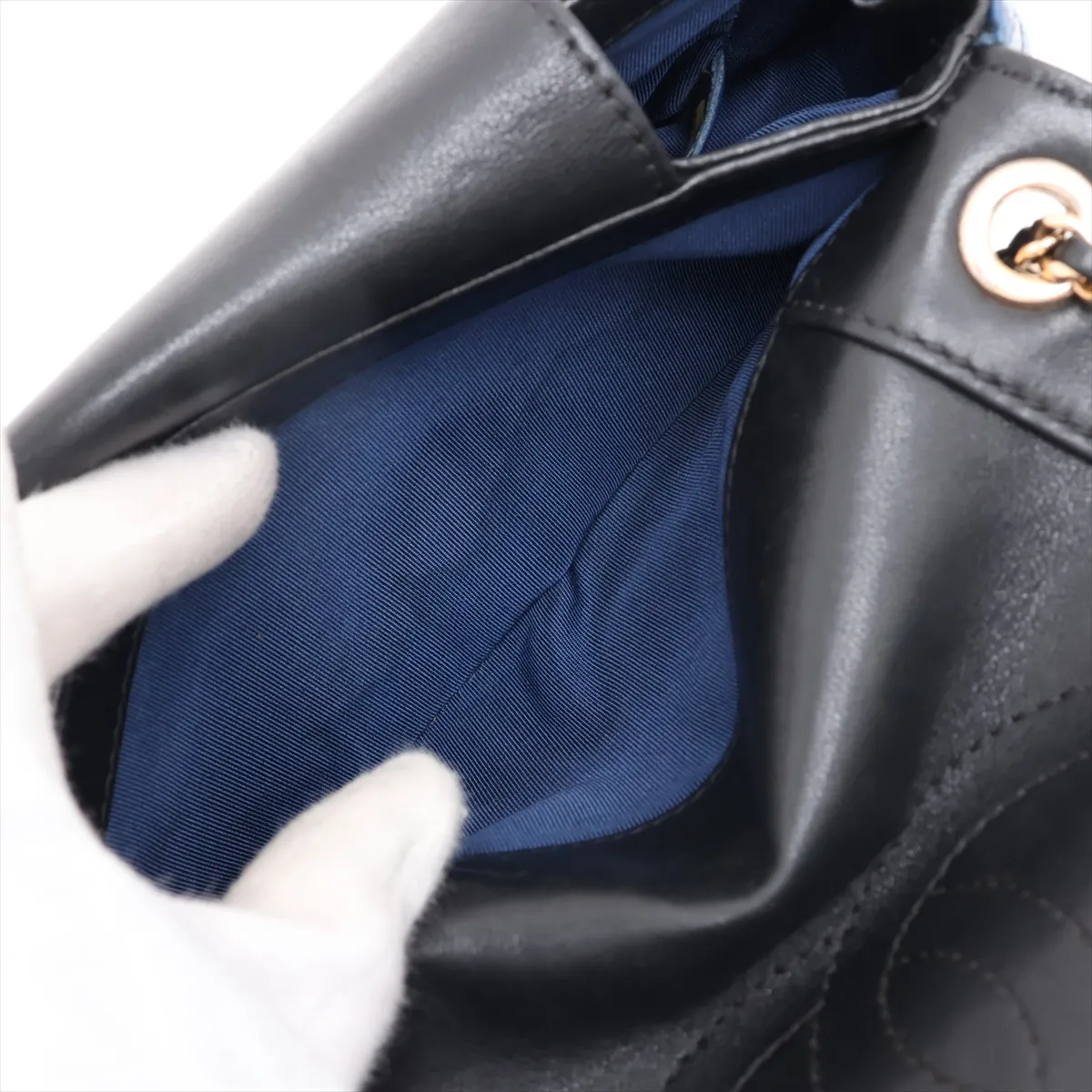 Matelassé Lambskin Double Flap Double Chain Bag, Black x Blue, Gold Hardware, 23790953, Serial Number 23 — view 9