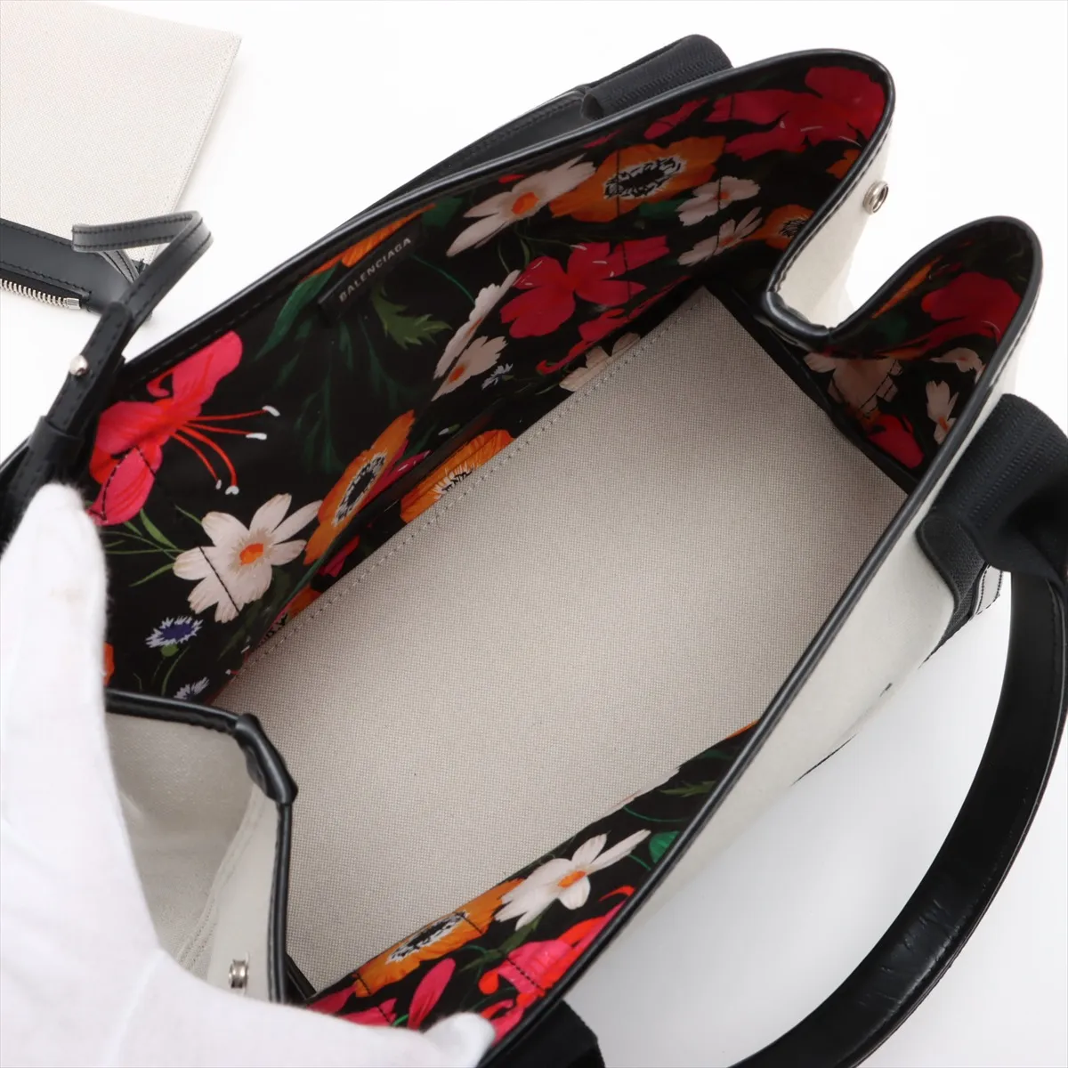 Navy Cabas Canvas x Leather Handbag Black x Beige 339933 — view 7