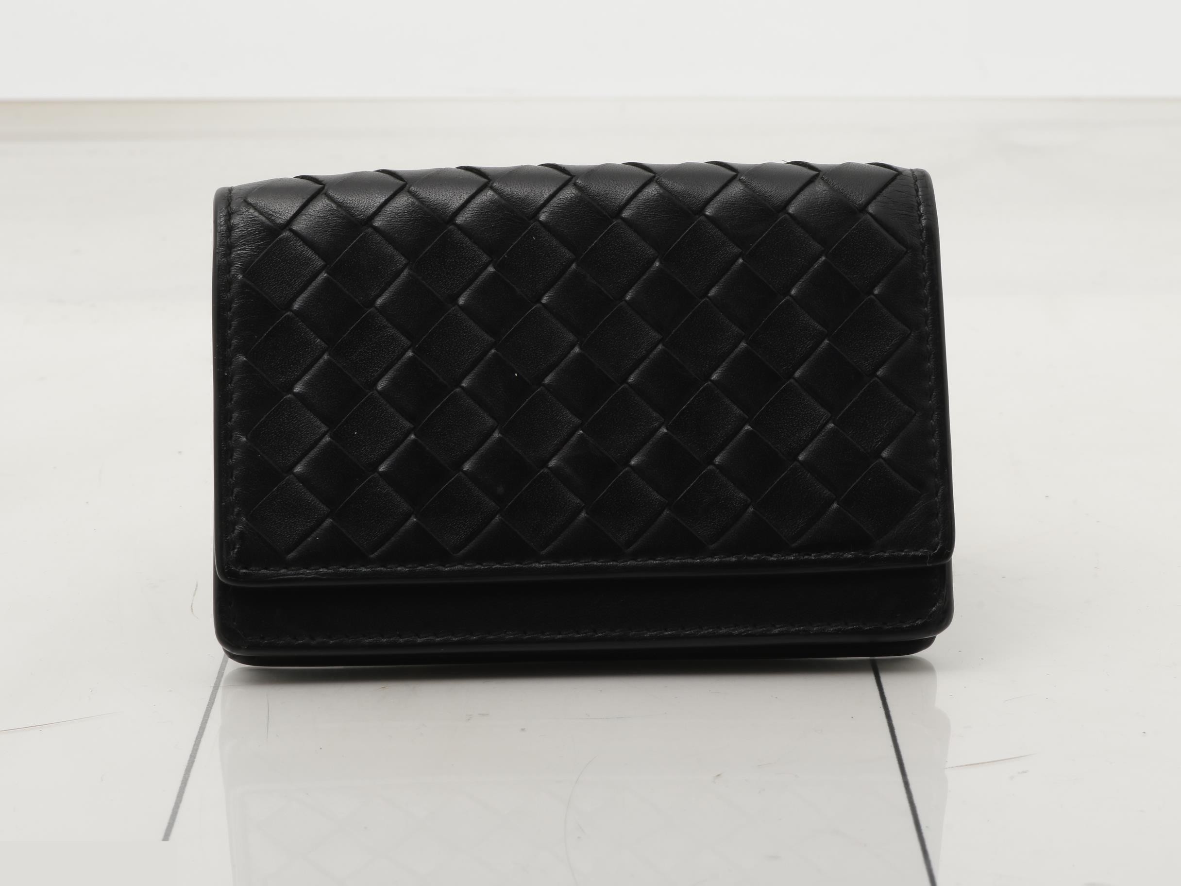 Intrecciato Leather Card Case, Black