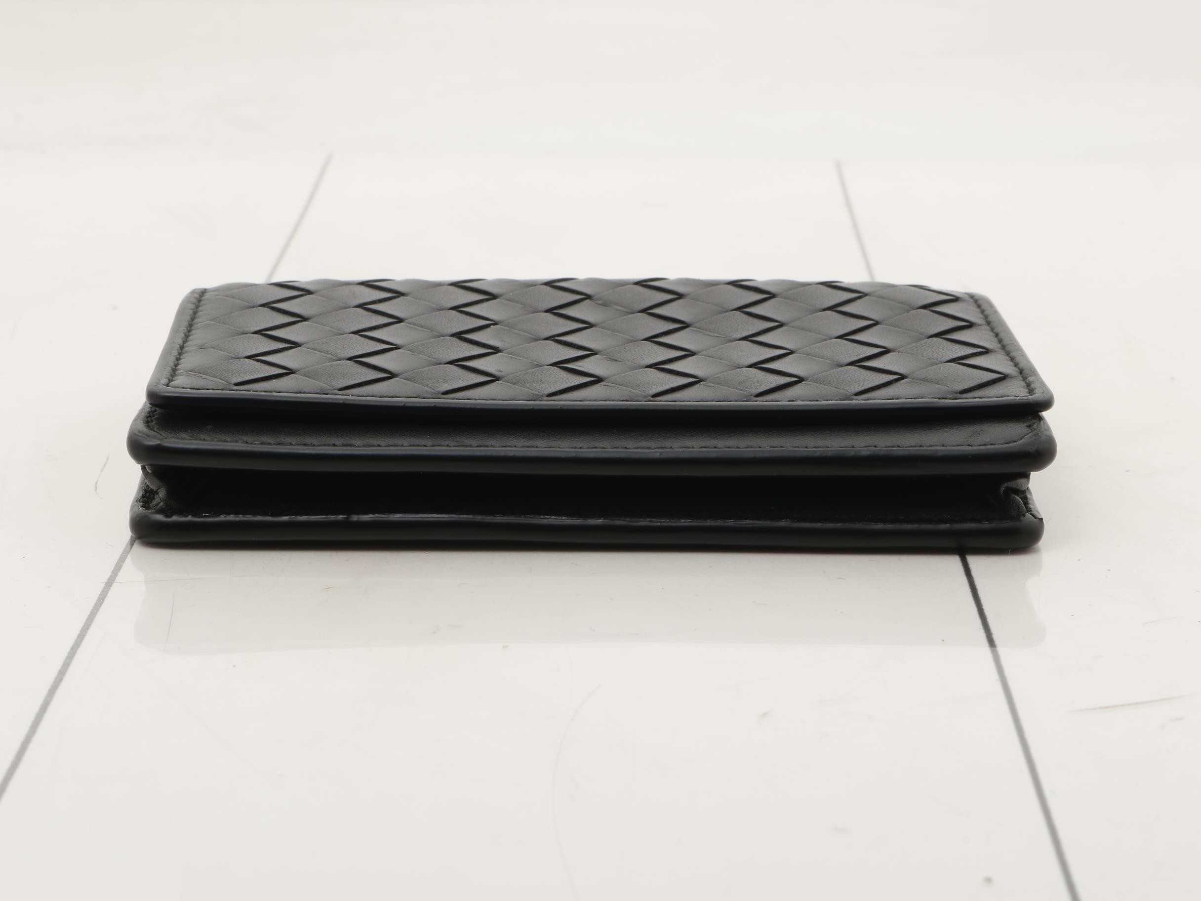 Intrecciato Leather Card Case, Black — view 3