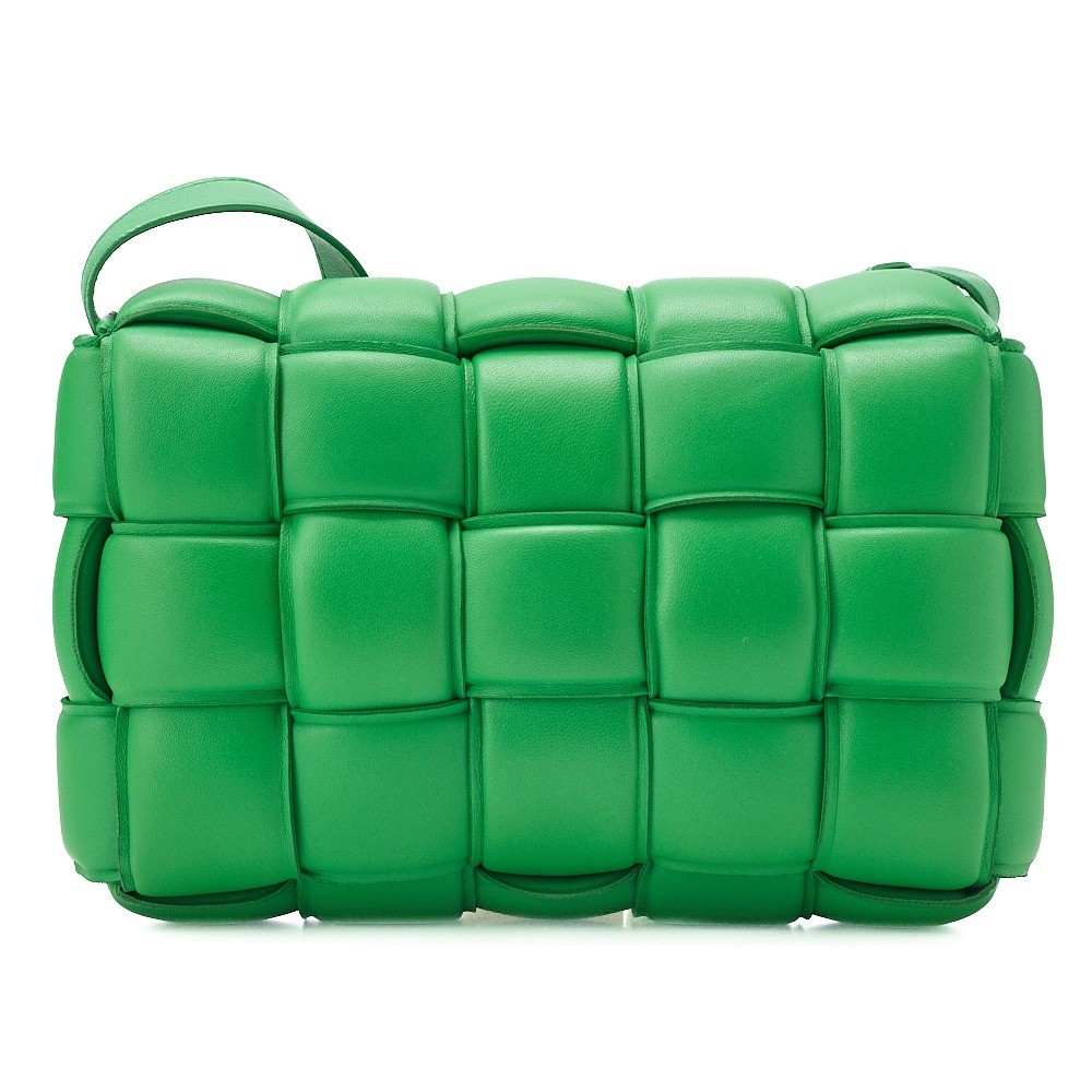Lambskin Intrecciato Padded Cassette Shoulder Bag, Green, Silver Hardware — view 2
