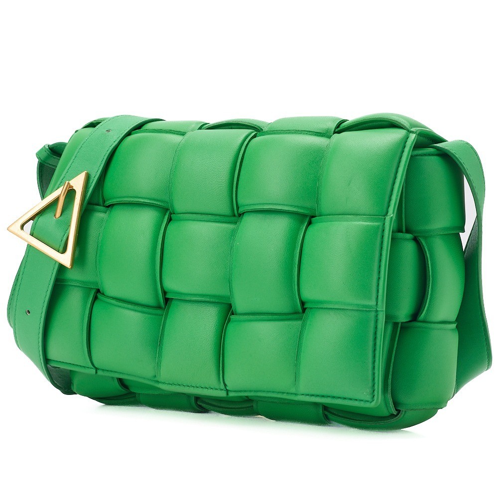 Lambskin Intrecciato Padded Cassette Shoulder Bag, Green, Silver Hardware — view 4