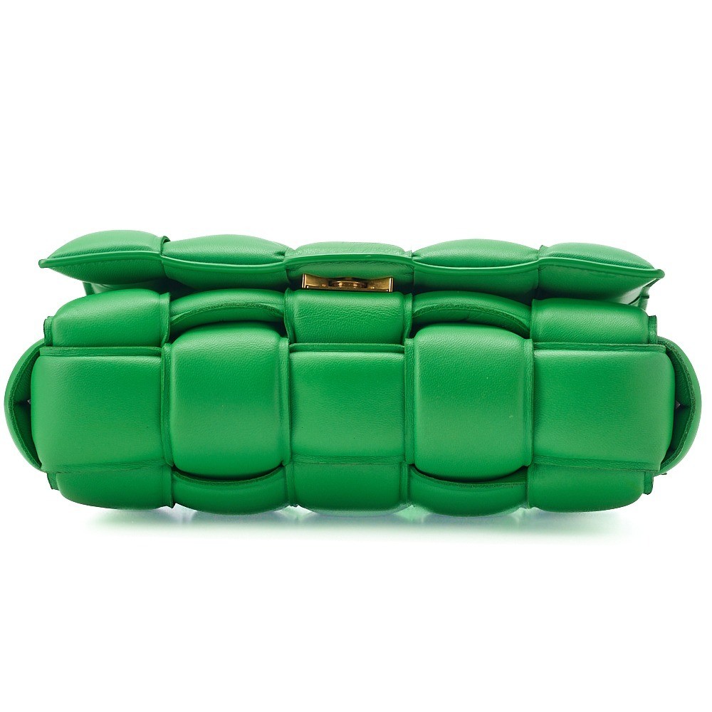 Lambskin Intrecciato Padded Cassette Shoulder Bag, Green, Silver Hardware — view 5
