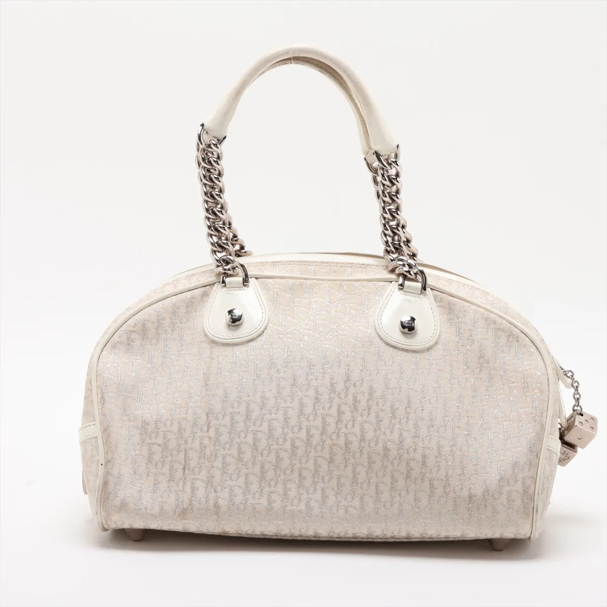 Gambler Trotter Canvas x Leather Handbag, White (Decoration removed) — view 2