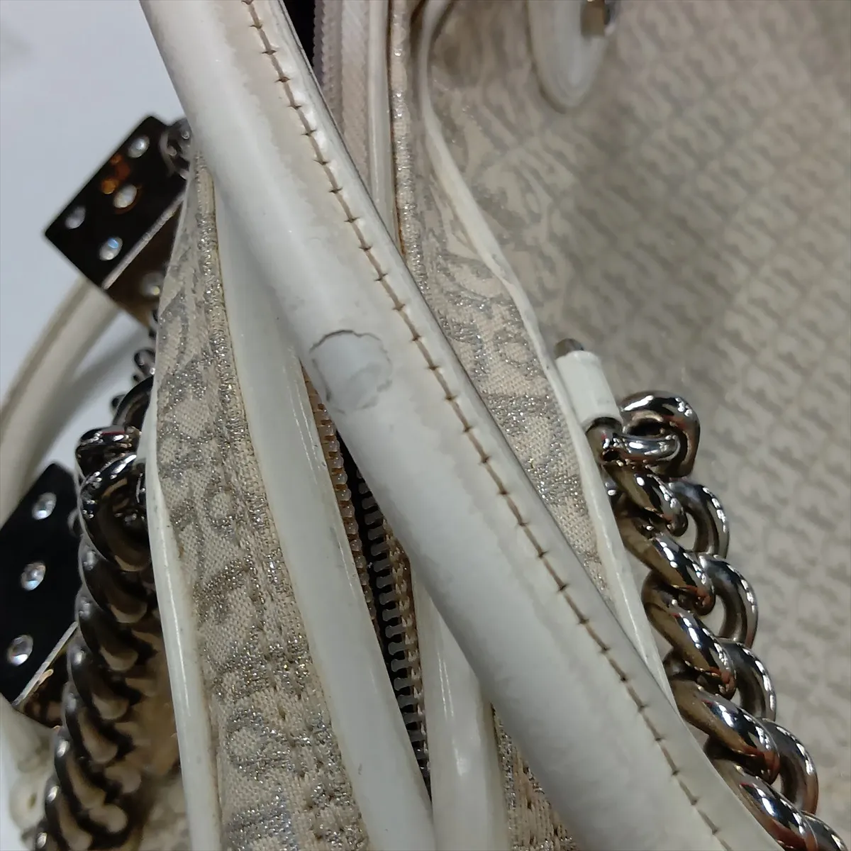 Gambler Trotter Canvas x Leather Handbag, White (Decoration removed) — view 14
