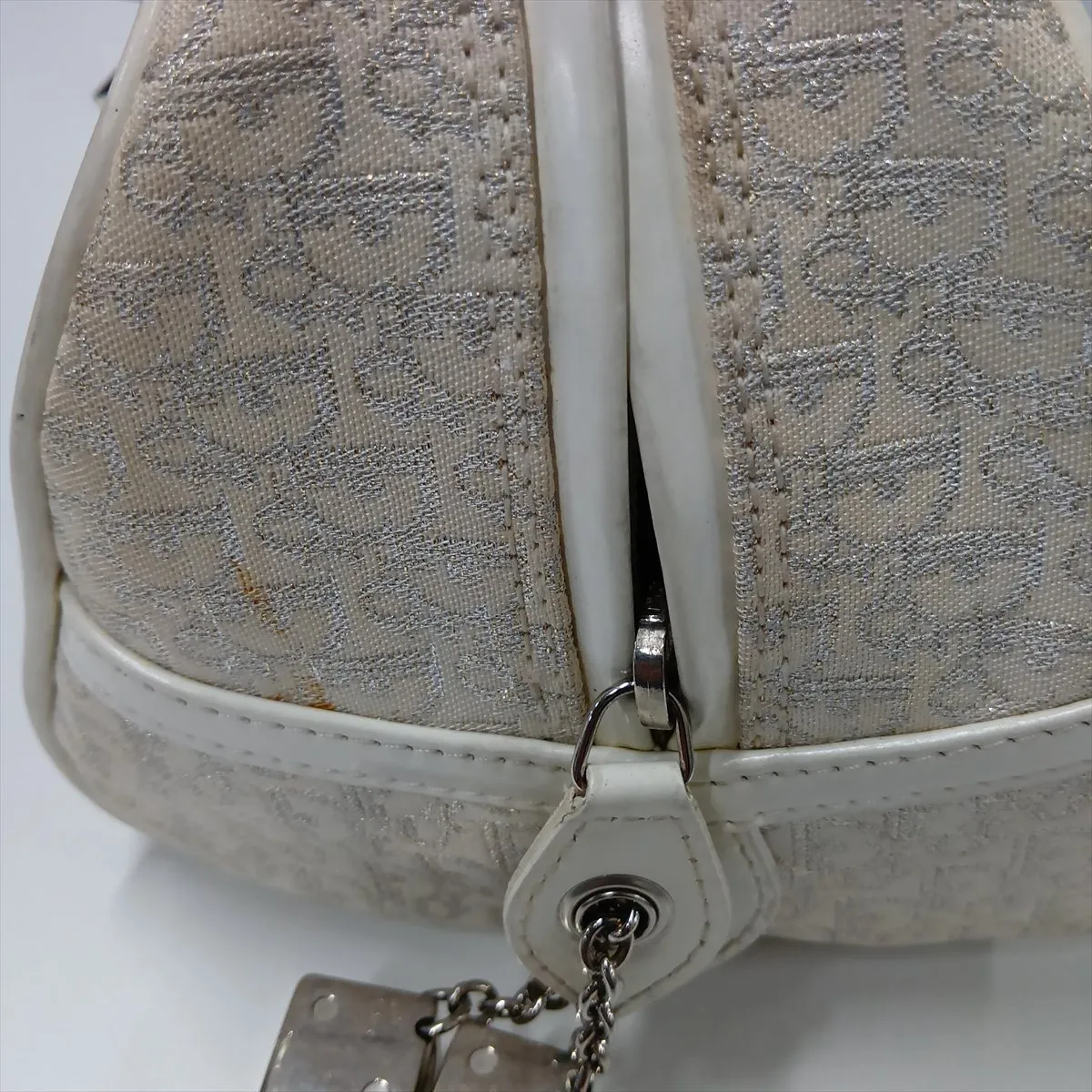 Gambler Trotter Canvas x Leather Handbag, White (Decoration removed) — view 10