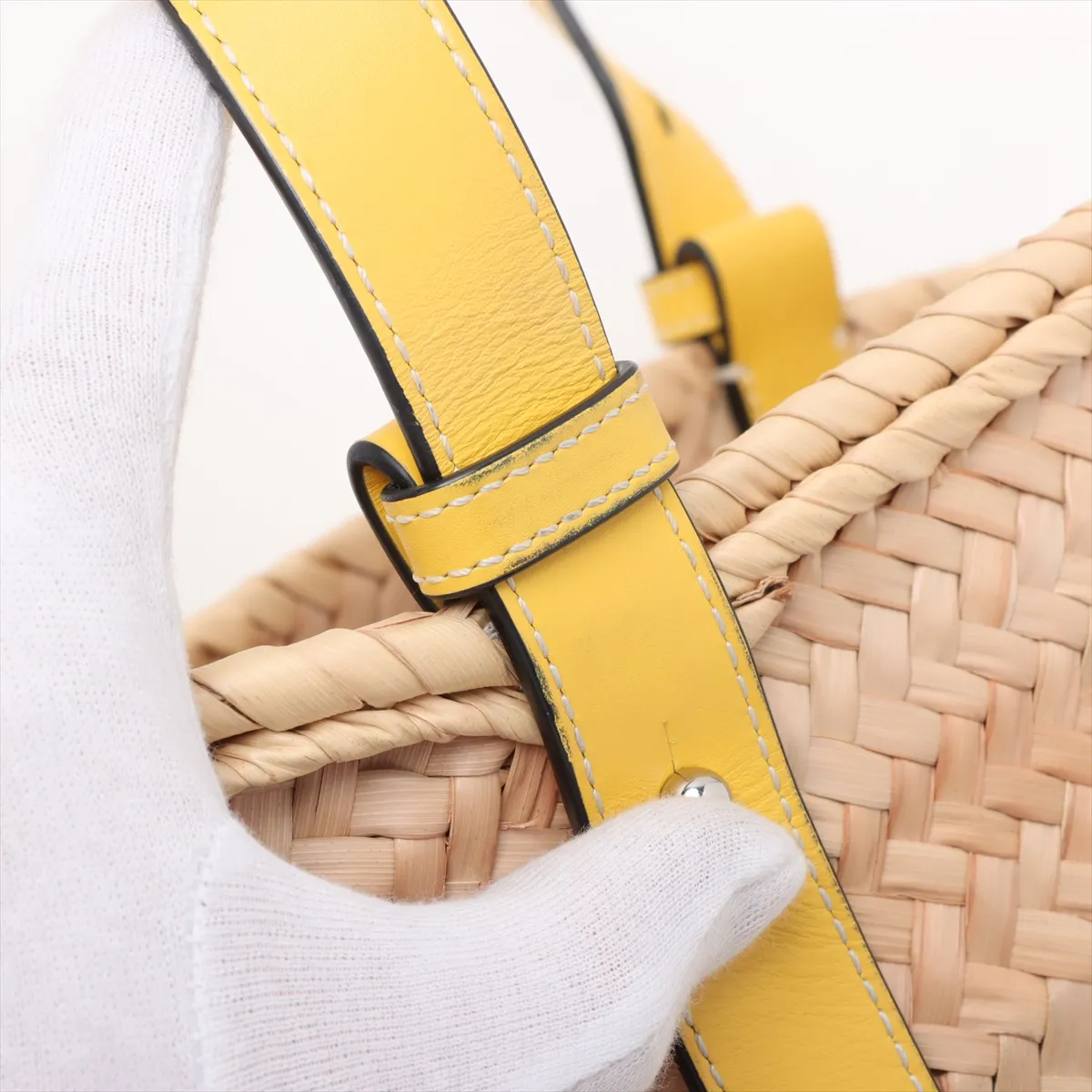 Basket Small Raffia x Leather Basket Bag Beige x Yellow — view 11