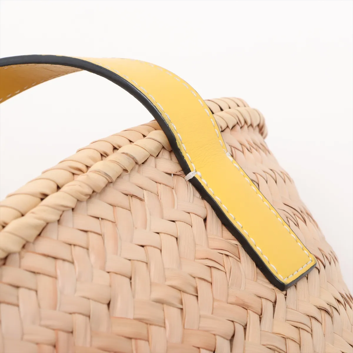 Basket Small Raffia x Leather Basket Bag Beige x Yellow — view 12