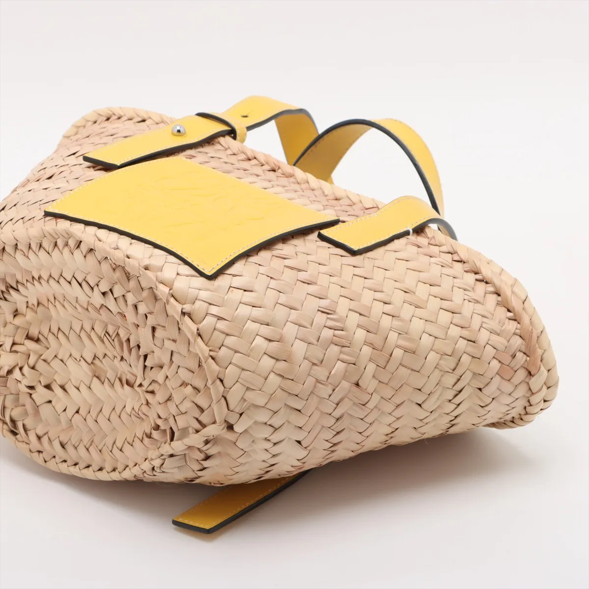 Basket Small Raffia x Leather Basket Bag Beige x Yellow — view 3