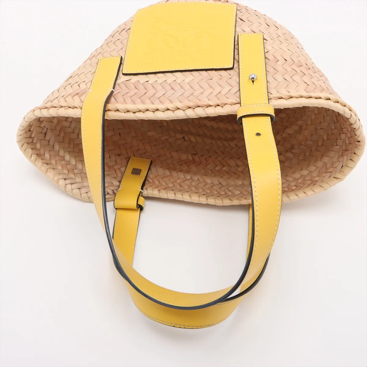 Basket Small Raffia x Leather Basket Bag Beige x Yellow — view 5