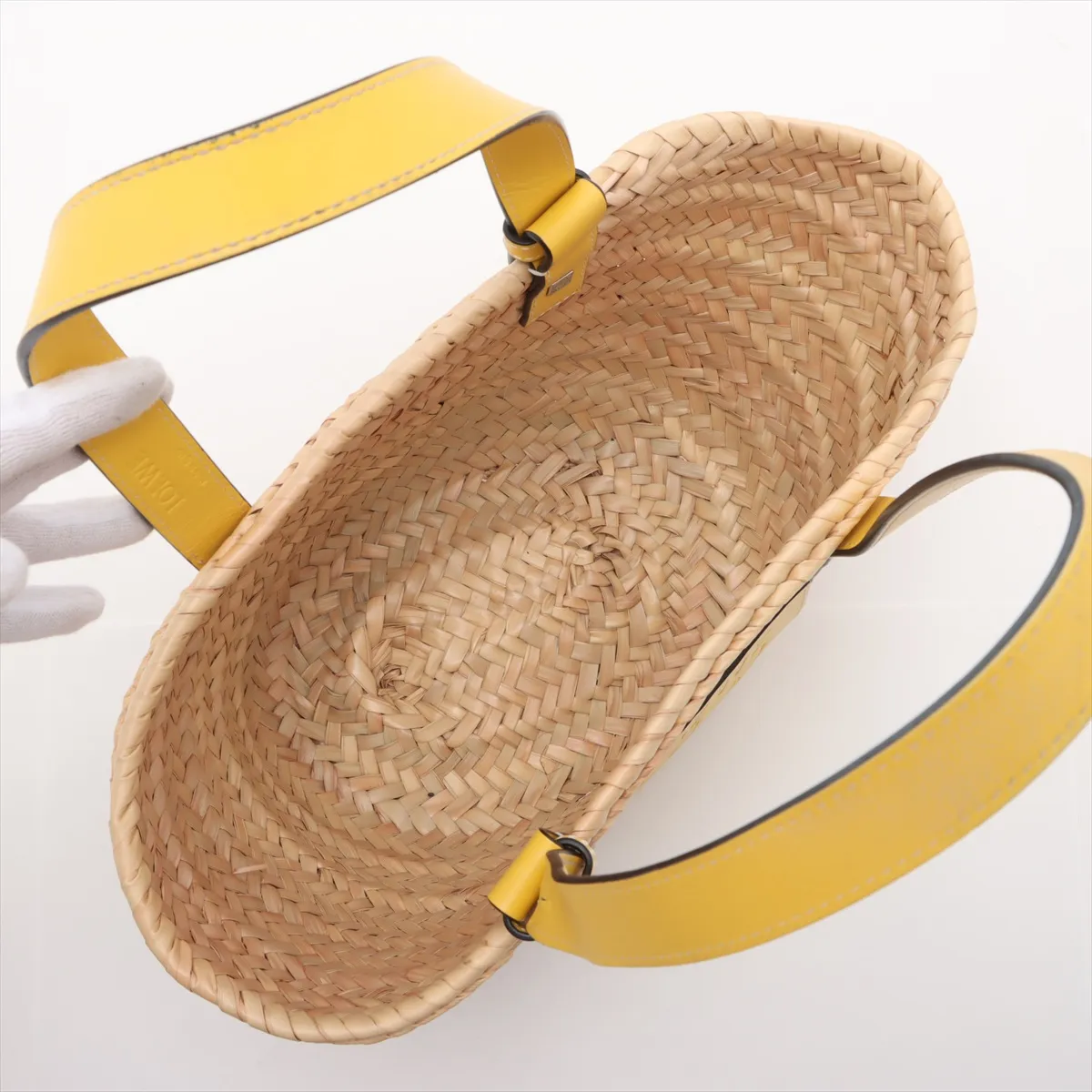 Basket Small Raffia x Leather Basket Bag Beige x Yellow — view 7