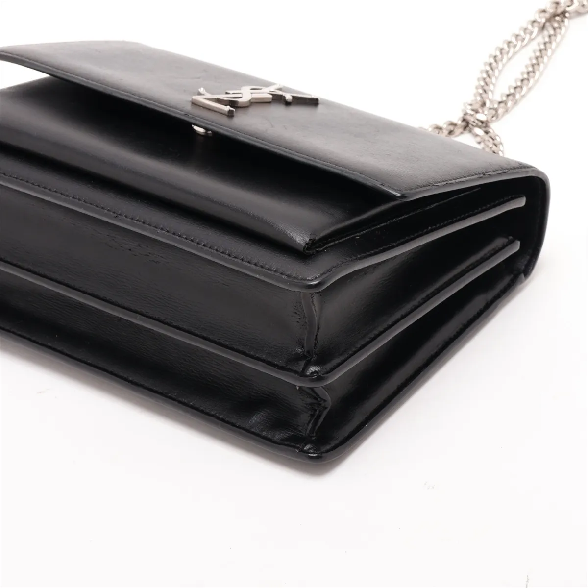 Sunset Leather Chain Shoulder Bag, Black, 442906 — view 3