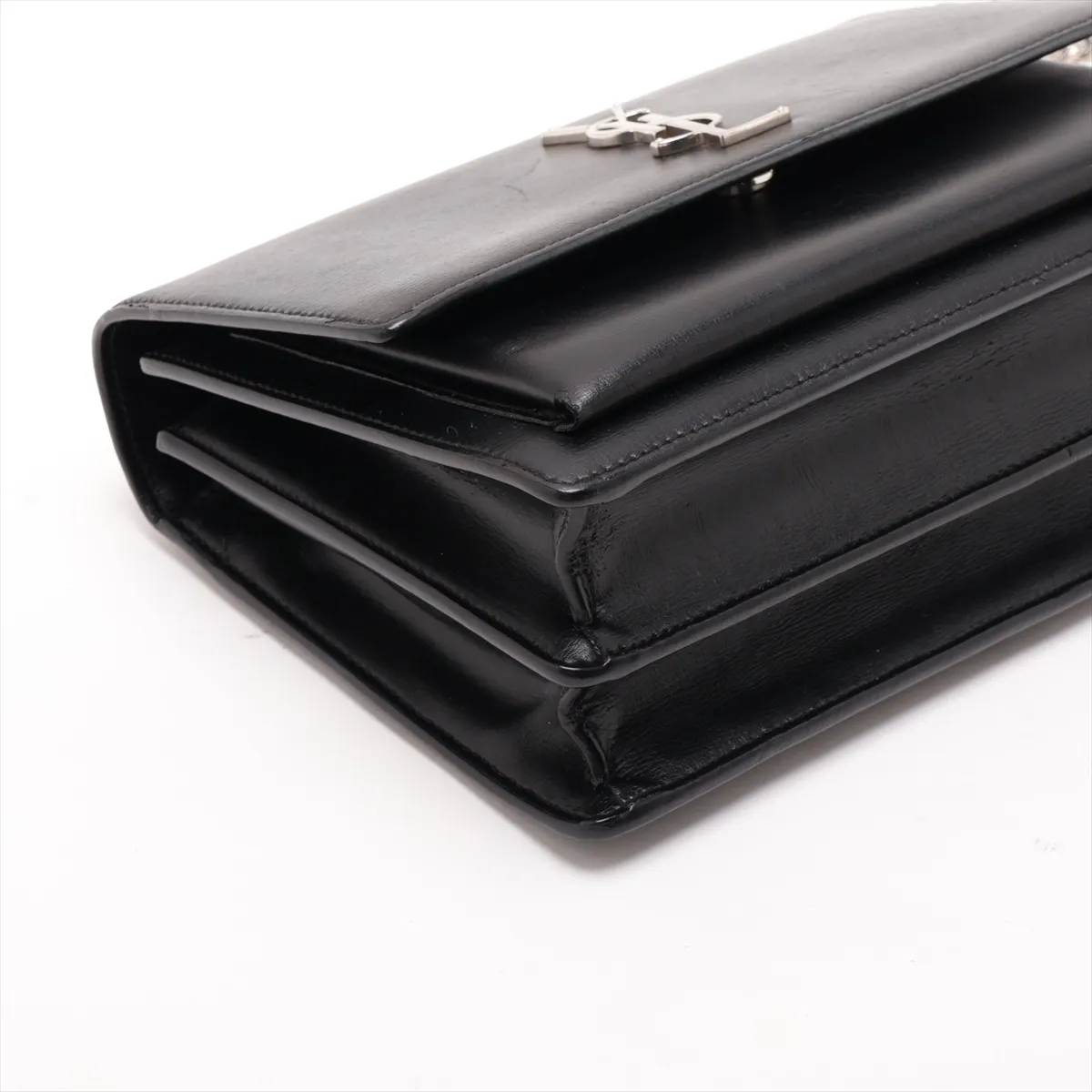 Sunset Leather Chain Shoulder Bag, Black, 442906 — view 4