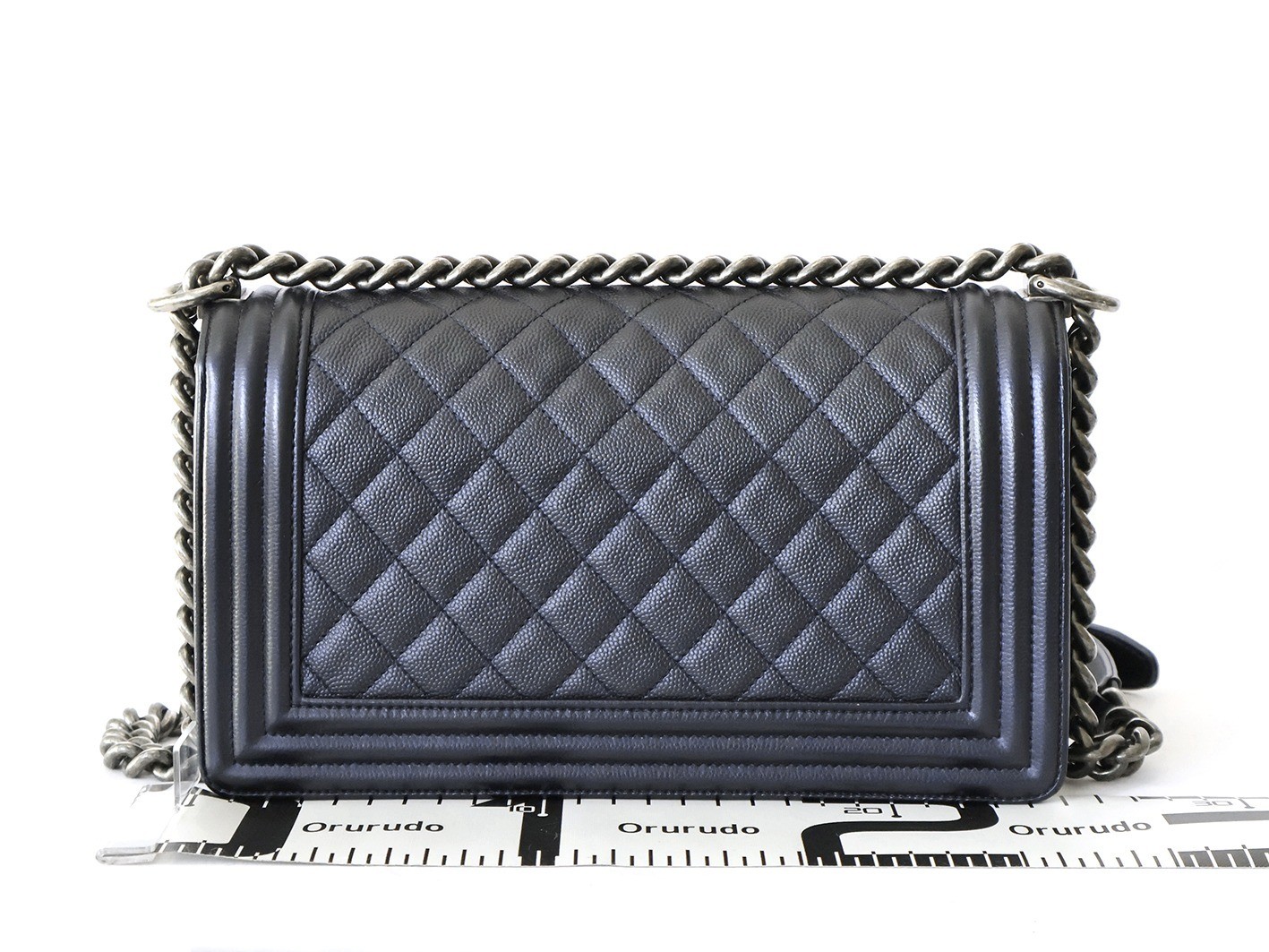 Boy Chanel caviar leather chain shoulder bag, navy — view 2
