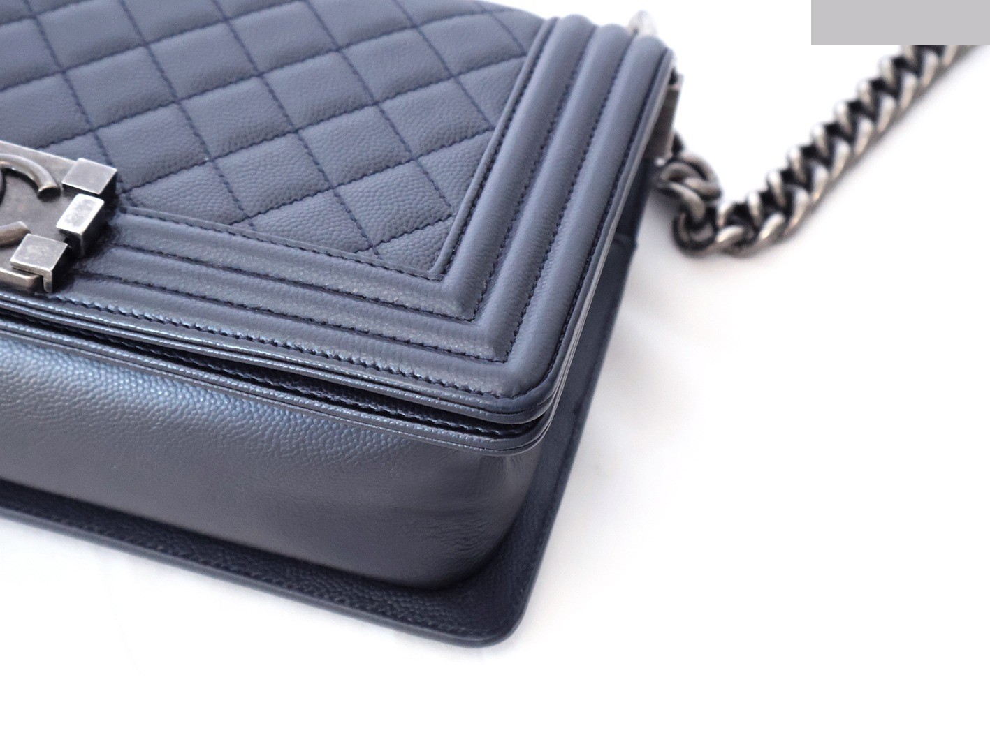 Boy Chanel caviar leather chain shoulder bag, navy — view 4