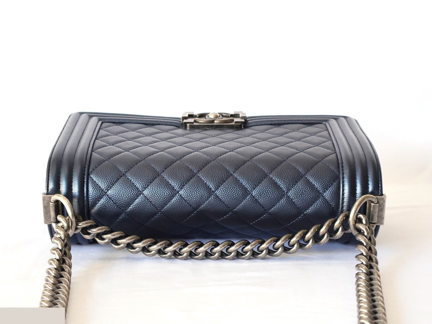 Boy Chanel caviar leather chain shoulder bag, navy — view 5