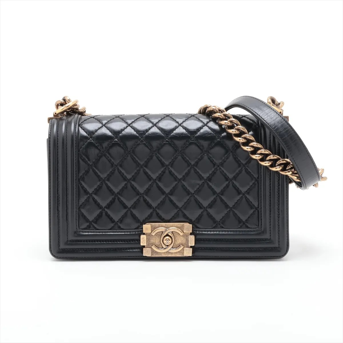 Boy Chanel 25 Vintage Calfskin Chain Shoulder Bag, Black with Gold Hardware, 17761208, Serial Number , A67086