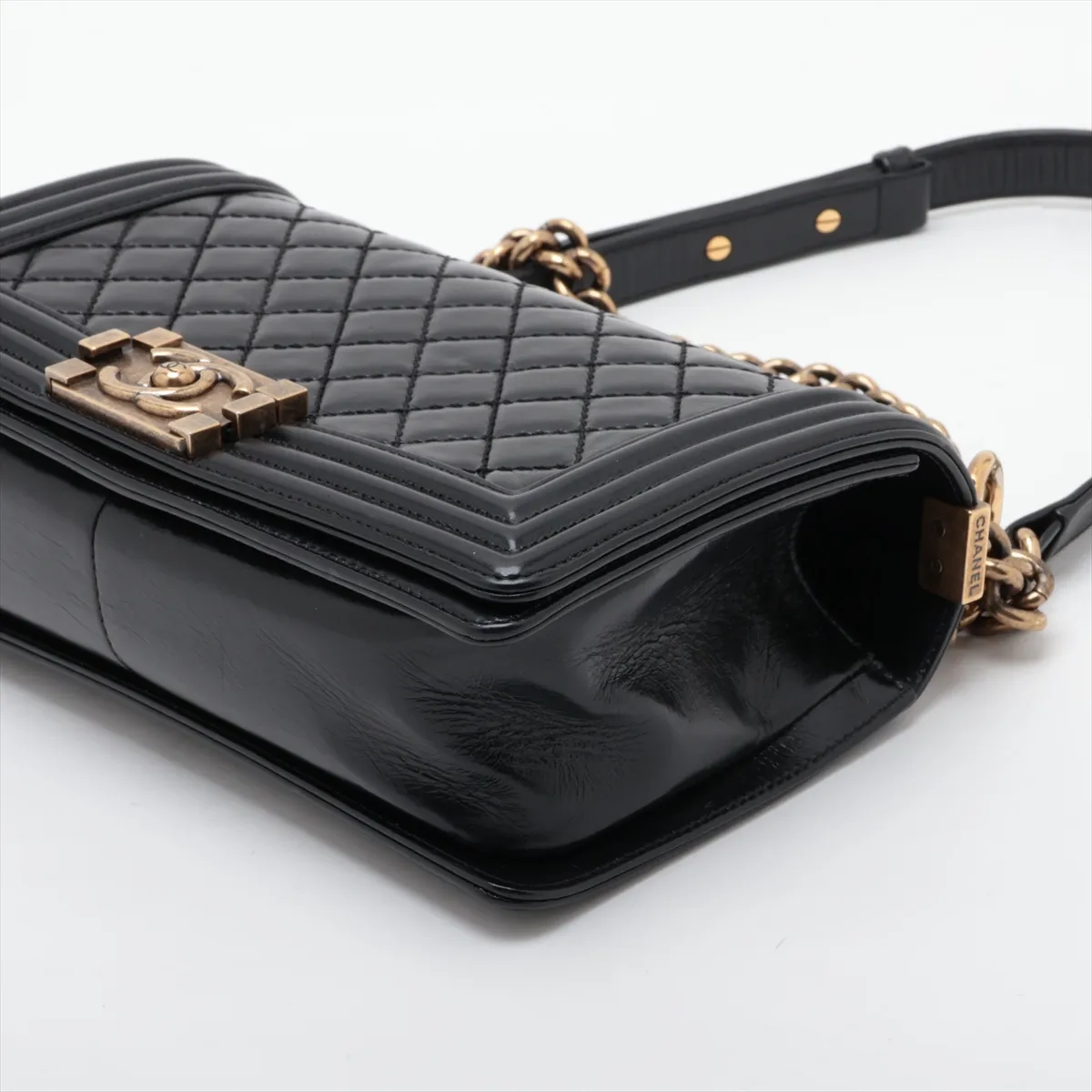 Boy Chanel 25 Vintage Calfskin Chain Shoulder Bag, Black with Gold Hardware, 17761208, Serial Number , A67086 — view 3
