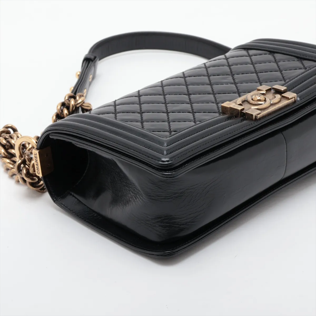 Boy Chanel 25 Vintage Calfskin Chain Shoulder Bag, Black with Gold Hardware, 17761208, Serial Number , A67086 — view 4