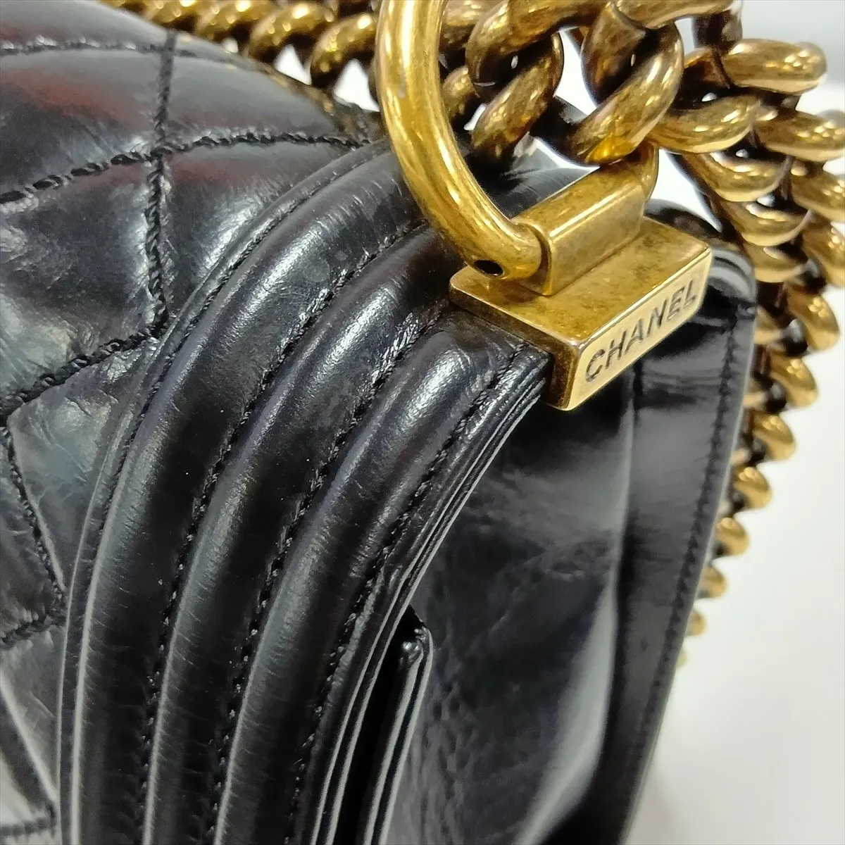 Boy Chanel 25 Vintage Calfskin Chain Shoulder Bag, Black with Gold Hardware, 17761208, Serial Number , A67086 — view 10