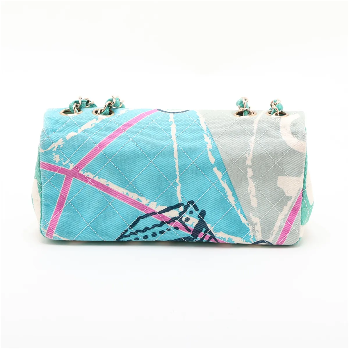 Matelassé Canvas Single Flap Double Chain Bag, Eiffel Tower design, Multicolor, Gold Hardware, 10479878 (Serial Number in the 10s) — view 2