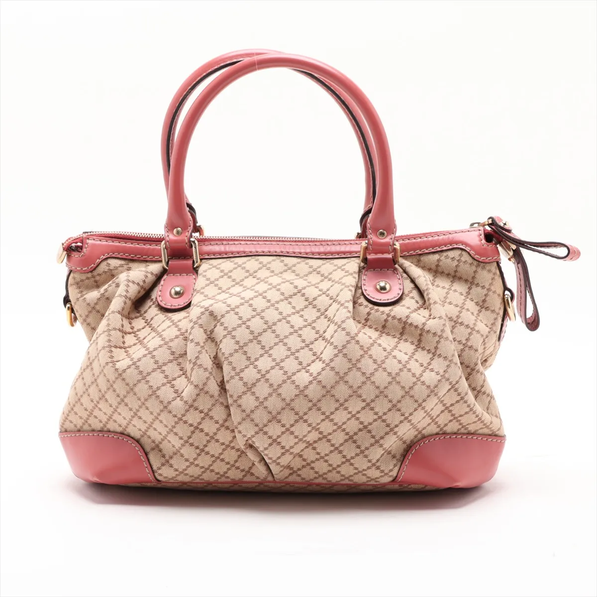 Diamante Sukey Canvas x Leather 2-Way Handbag, Beige x Pink, 247902 — view 2