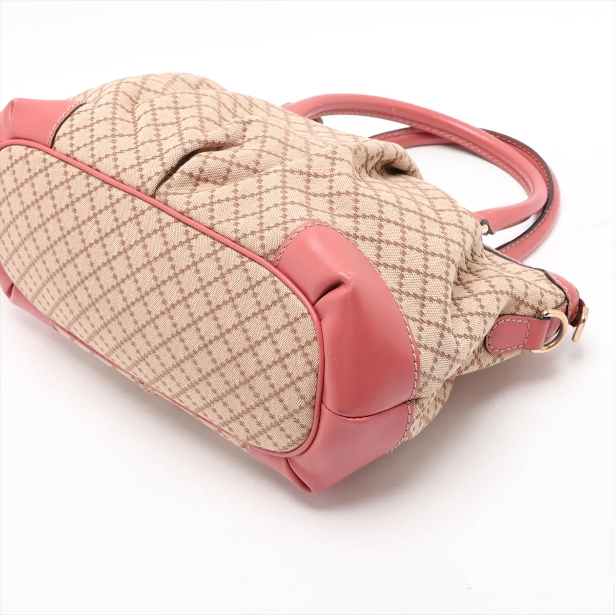 Diamante Sukey Canvas x Leather 2-Way Handbag, Beige x Pink, 247902 — view 3