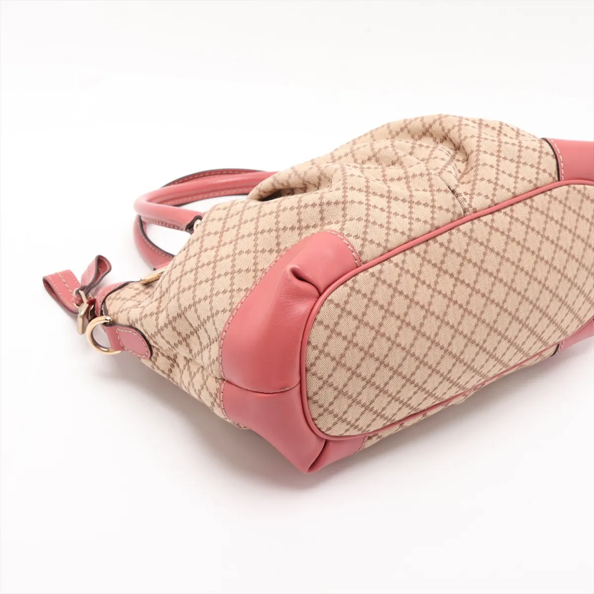 Diamante Sukey Canvas x Leather 2-Way Handbag, Beige x Pink, 247902 — view 4