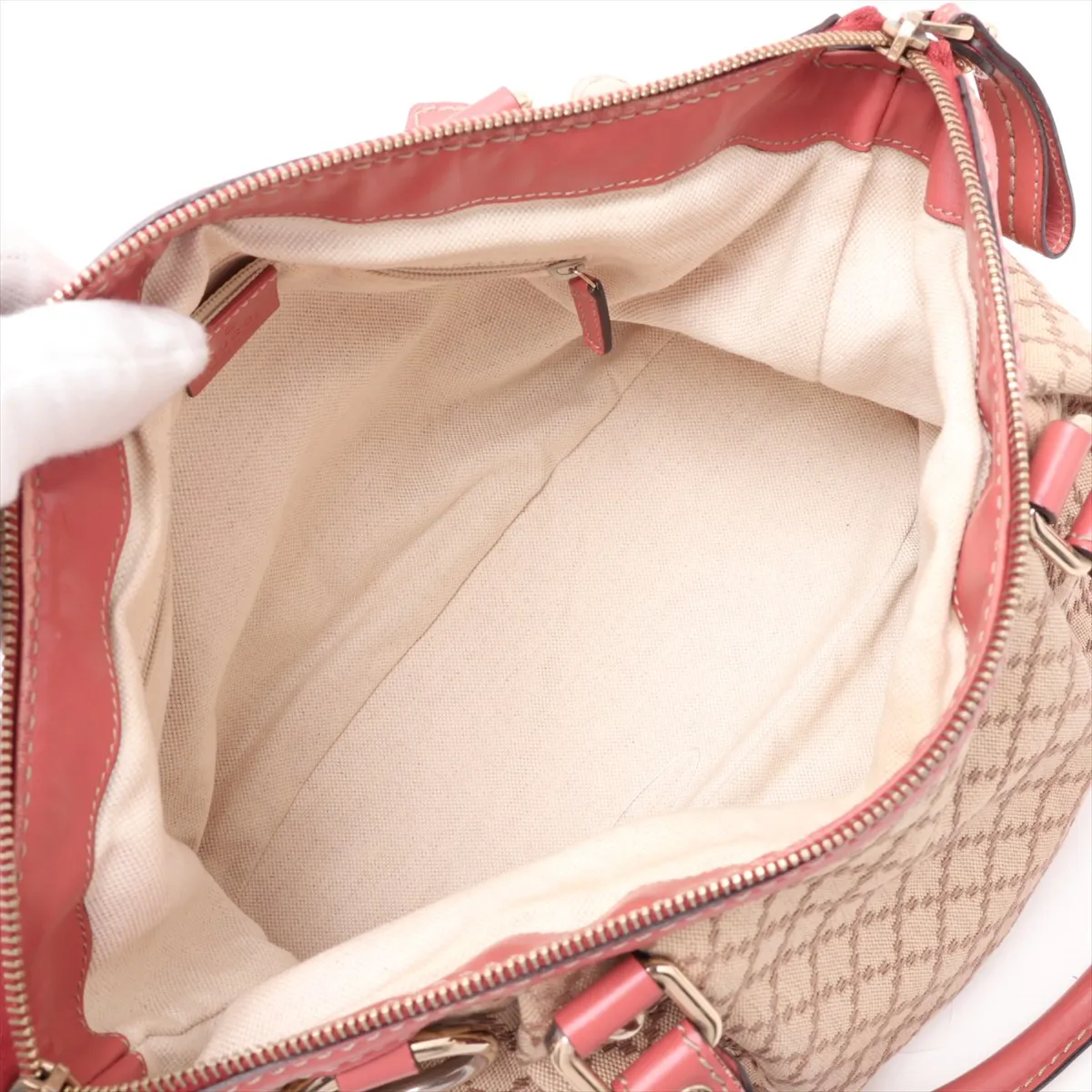 Diamante Sukey Canvas x Leather 2-Way Handbag, Beige x Pink, 247902 — view 8