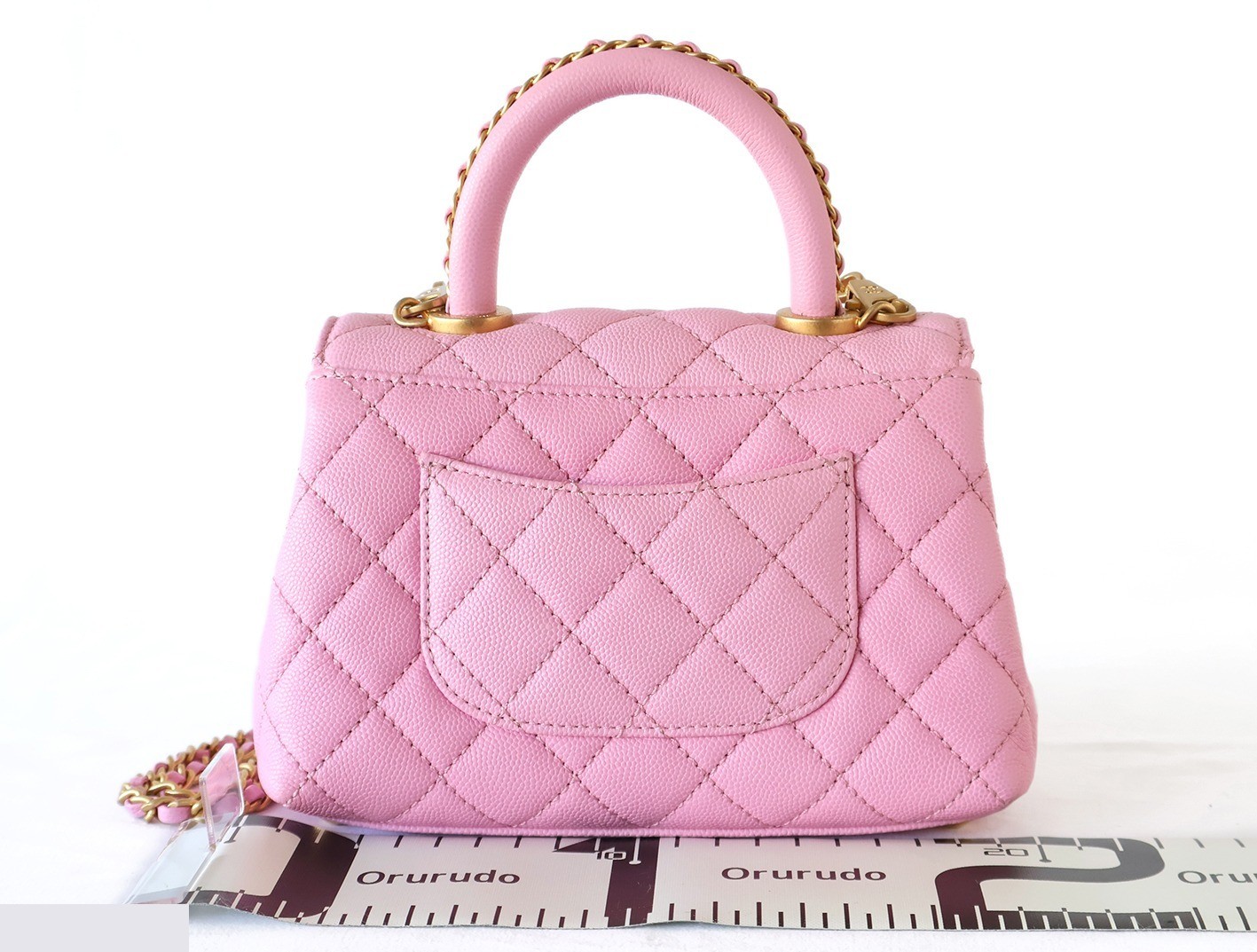 Caviar Skin 20 Coco Handle 2-Way Chain Shoulder Bag, Pink — view 2
