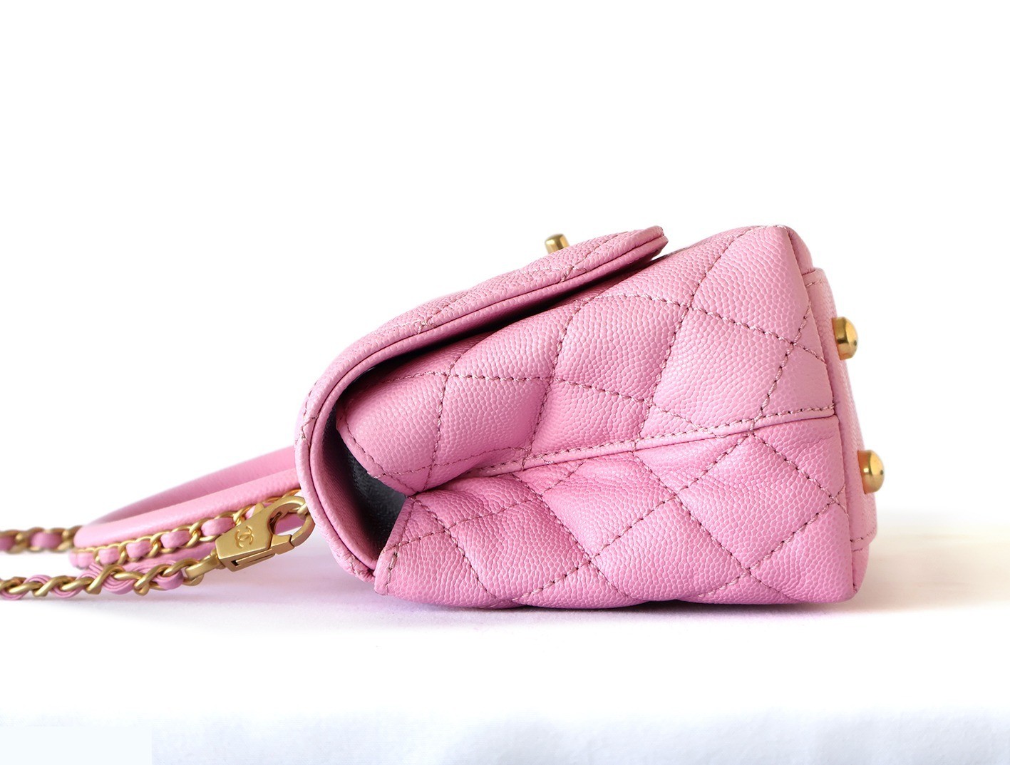 Caviar Skin 20 Coco Handle 2-Way Chain Shoulder Bag, Pink — view 5