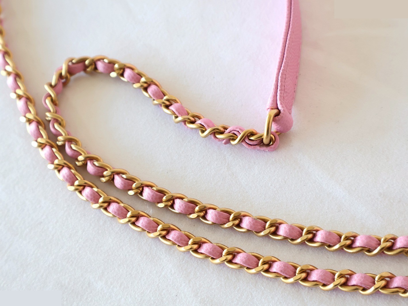 Caviar Skin 20 Coco Handle 2-Way Chain Shoulder Bag, Pink — view 8