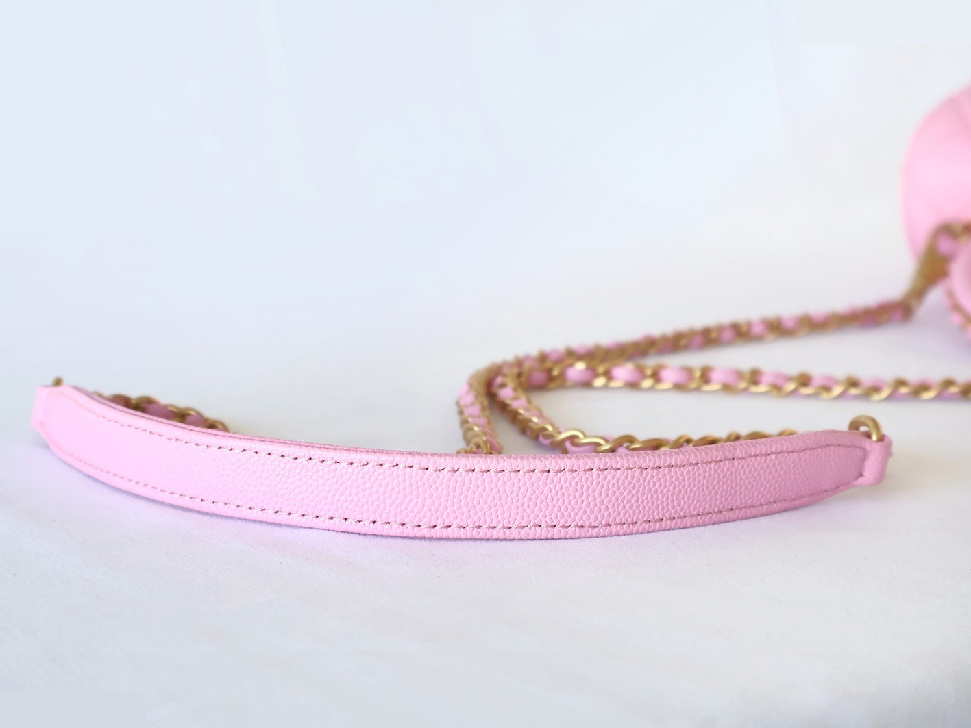 Caviar Skin 20 Coco Handle 2-Way Chain Shoulder Bag, Pink — view 9