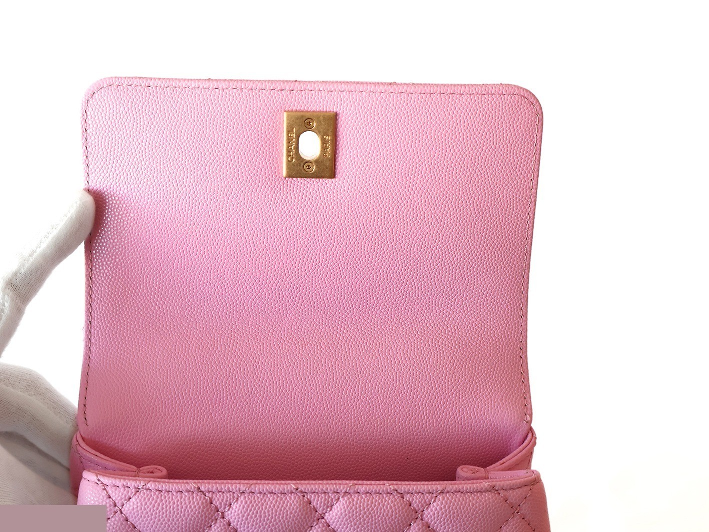 Caviar Skin 20 Coco Handle 2-Way Chain Shoulder Bag, Pink — view 10