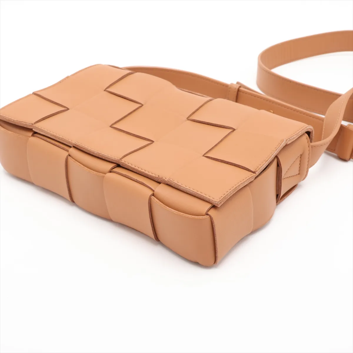 Maxi Intrecciato Cassette Leather Shoulder Bag, Brown — view 3