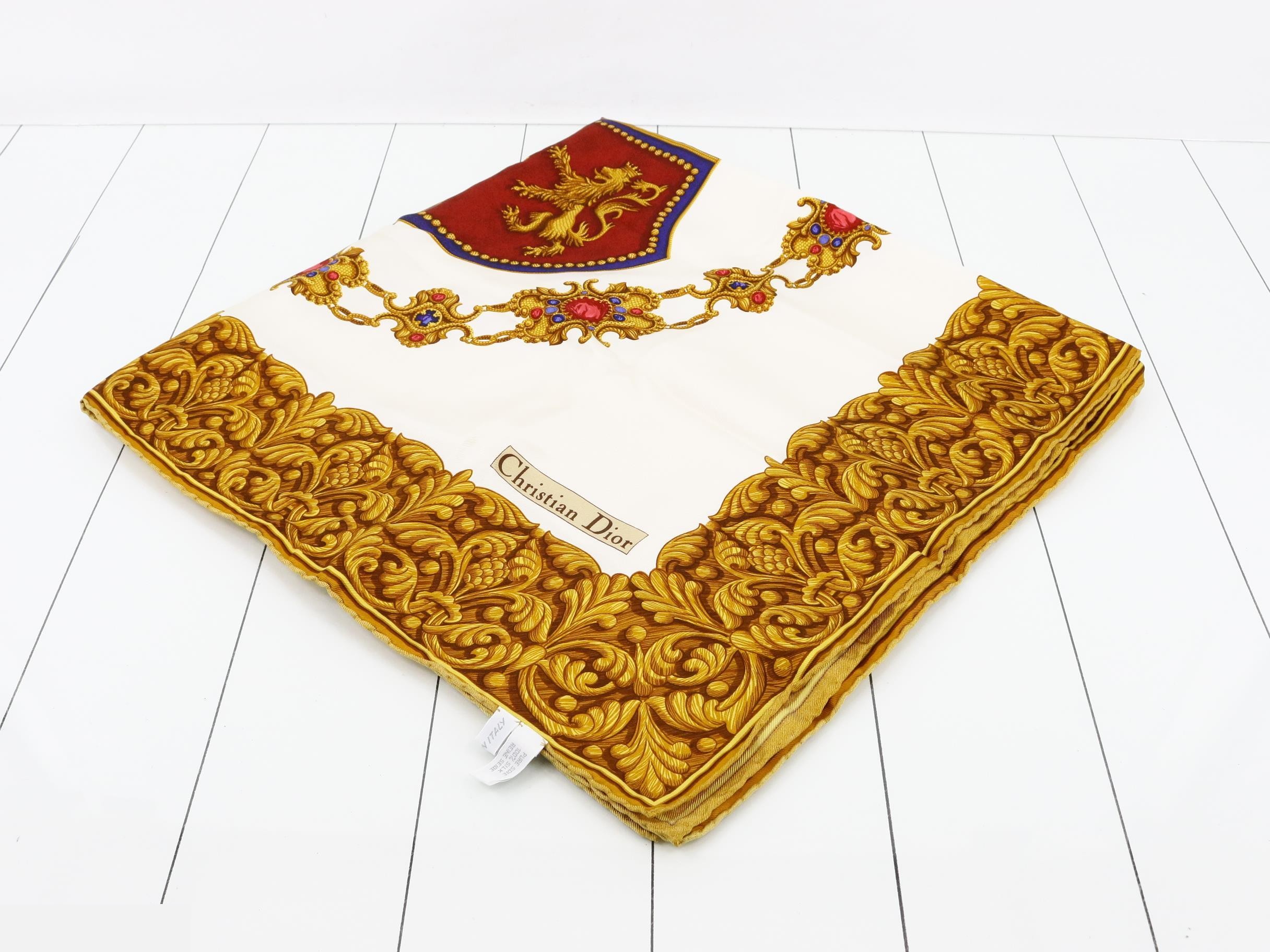 silk scarf with emblem pattern