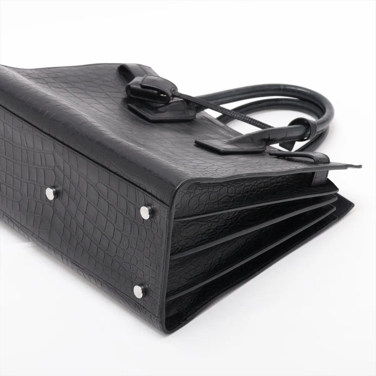 Sac de Jour Crocodile Embossed 2-Way Handbag, Black 378299 — view 3