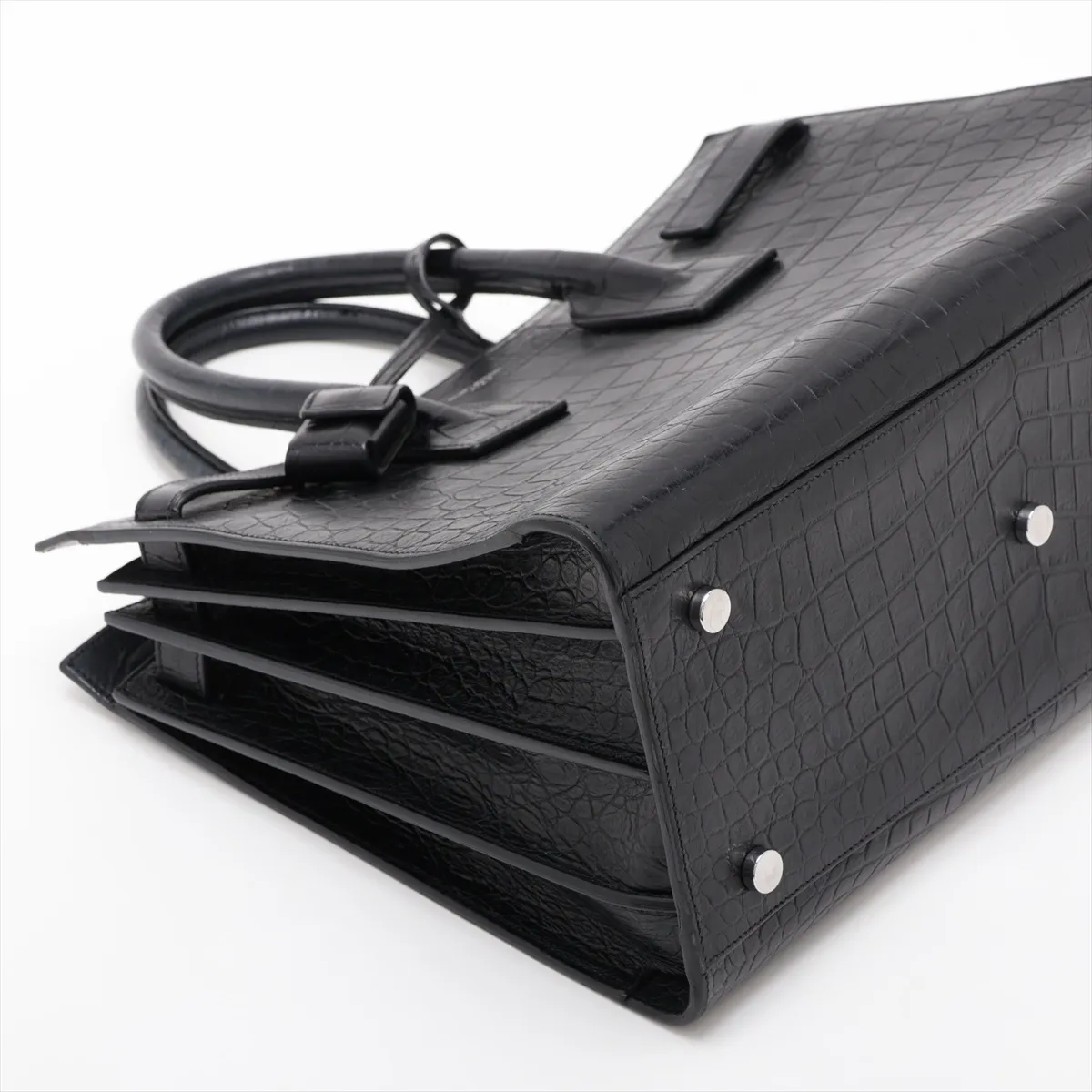 Sac de Jour Crocodile Embossed 2-Way Handbag, Black 378299 — view 4