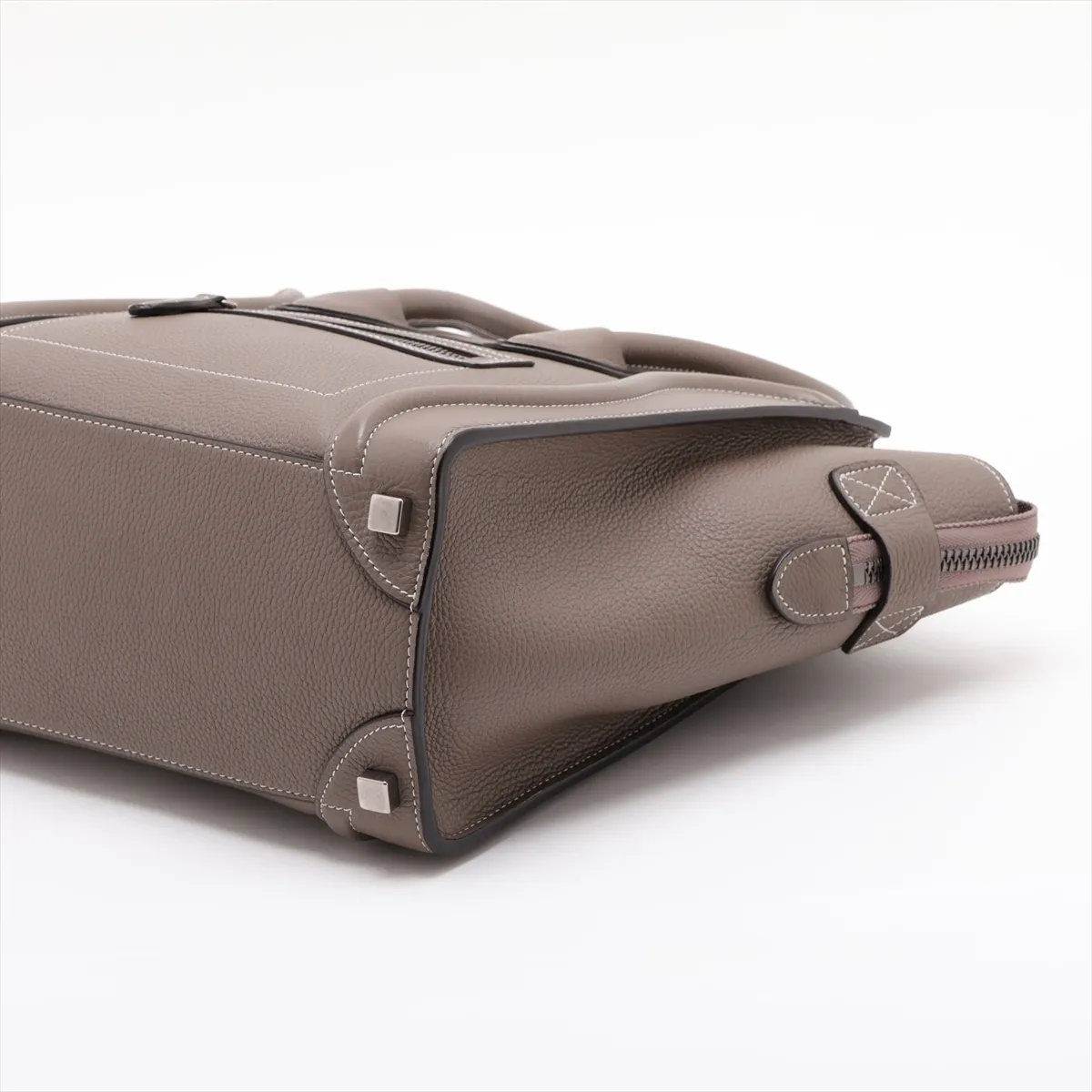 Luggage Micro Shopper Leather Handbag, Beige — view 3