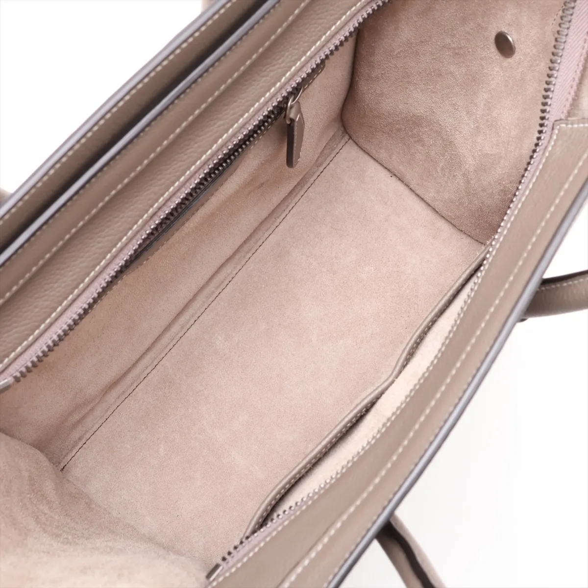 Luggage Micro Shopper Leather Handbag, Beige — view 7