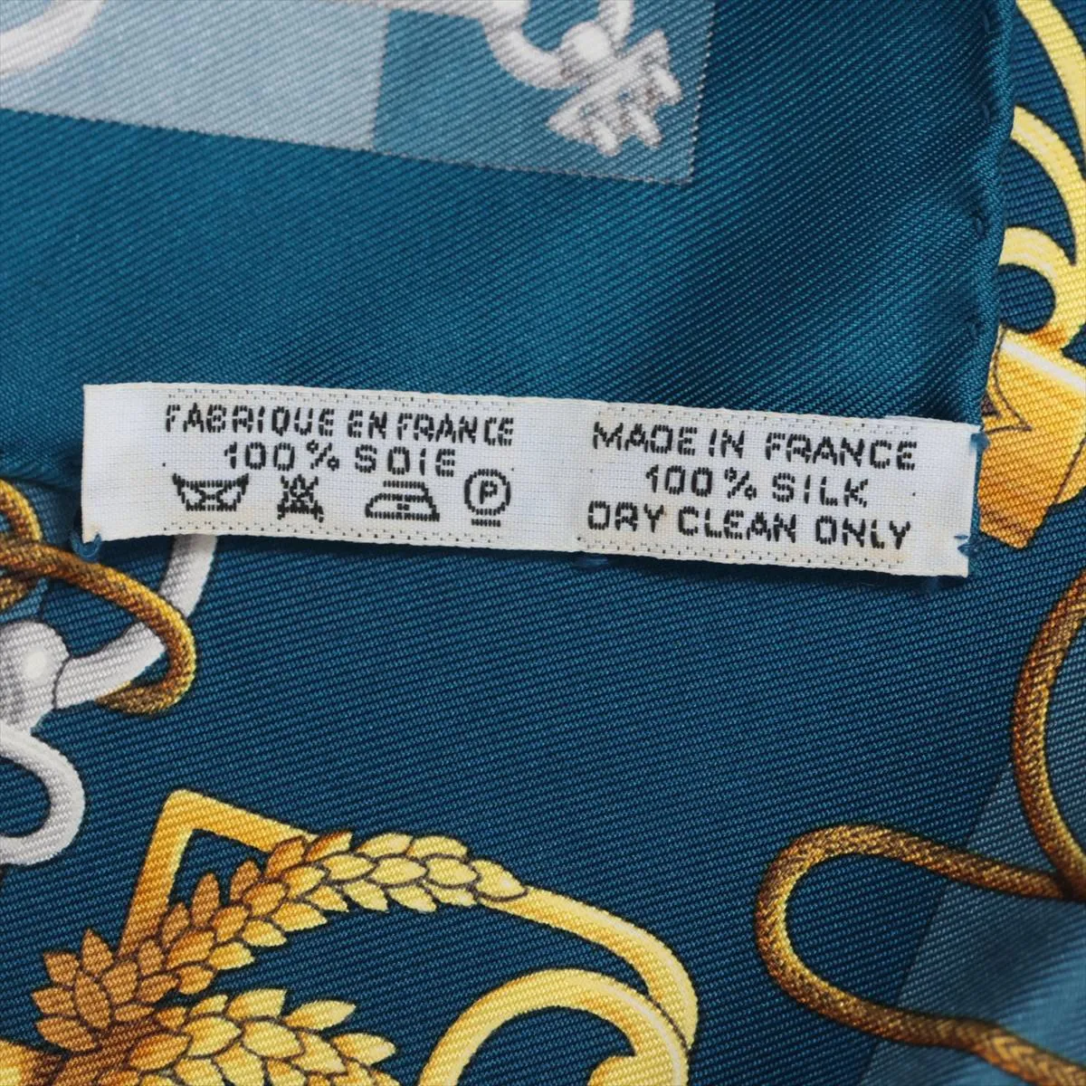 Carre 45 Cliquetis scarf, silk, blue-green. Shows signs of wear, including loose threads, — view 7
