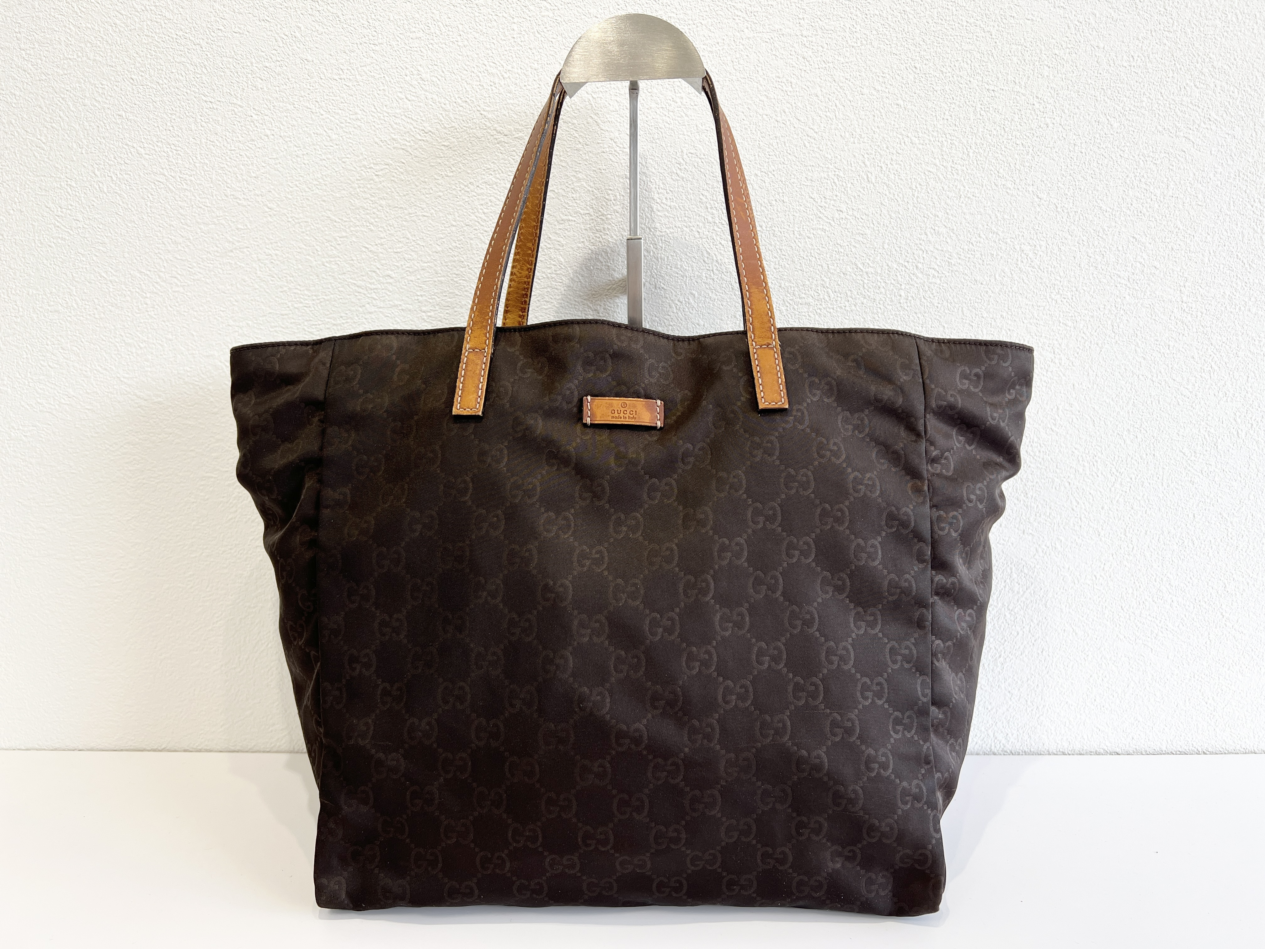 GG Logo Nylon Leather Handbag Tote Bag