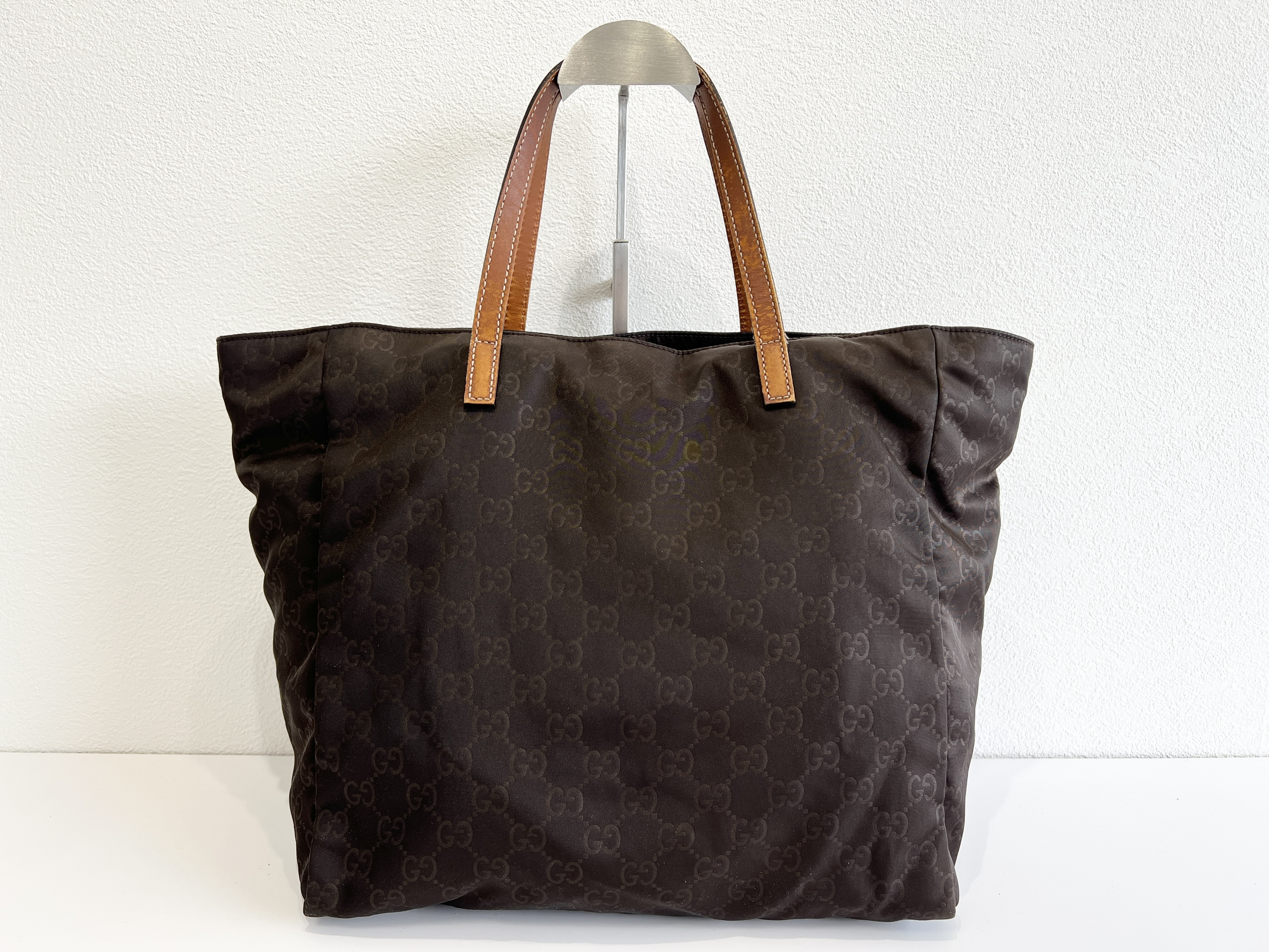 GG Logo Nylon Leather Handbag Tote Bag — view 2