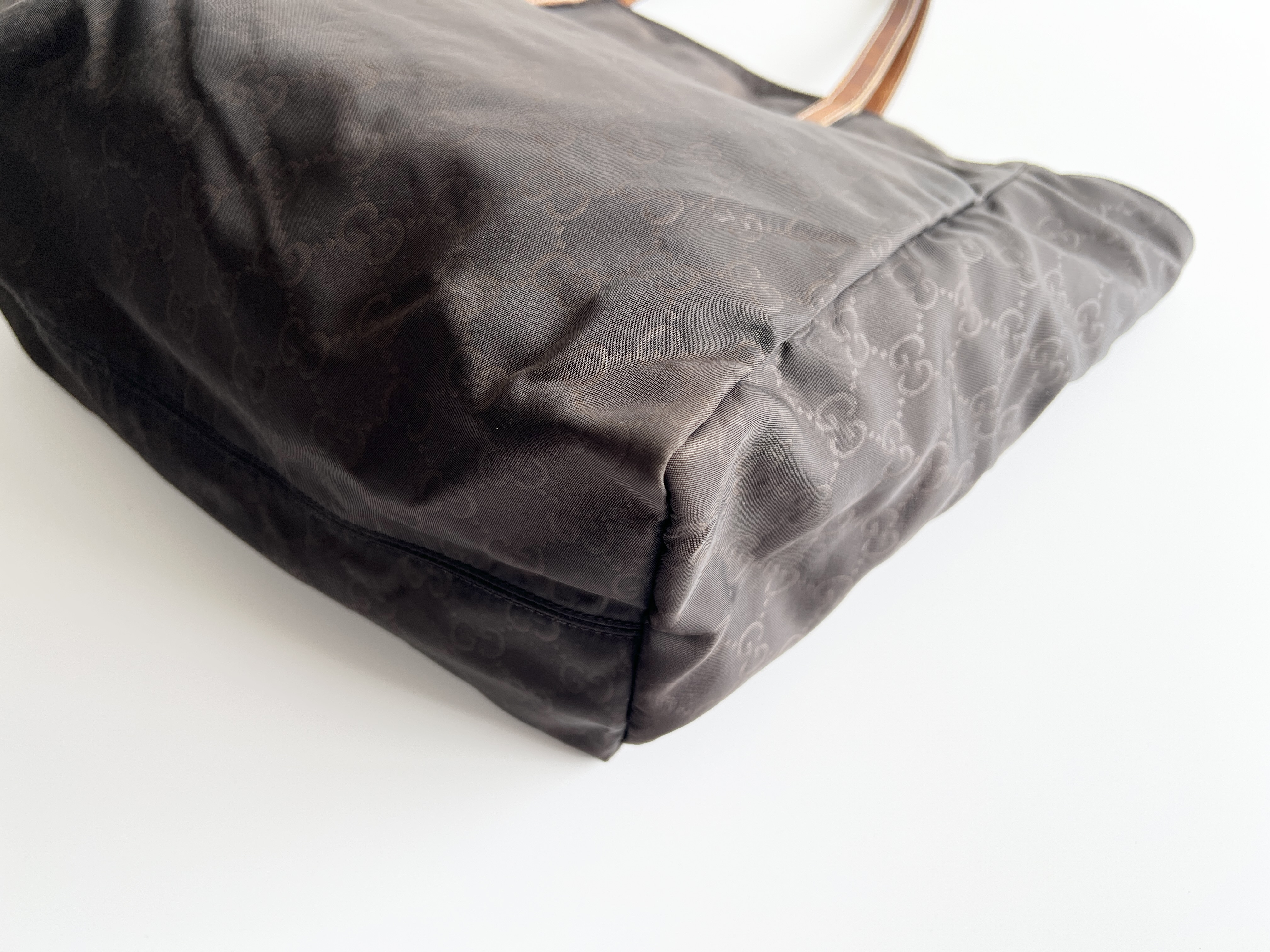 GG Logo Nylon Leather Handbag Tote Bag — view 13