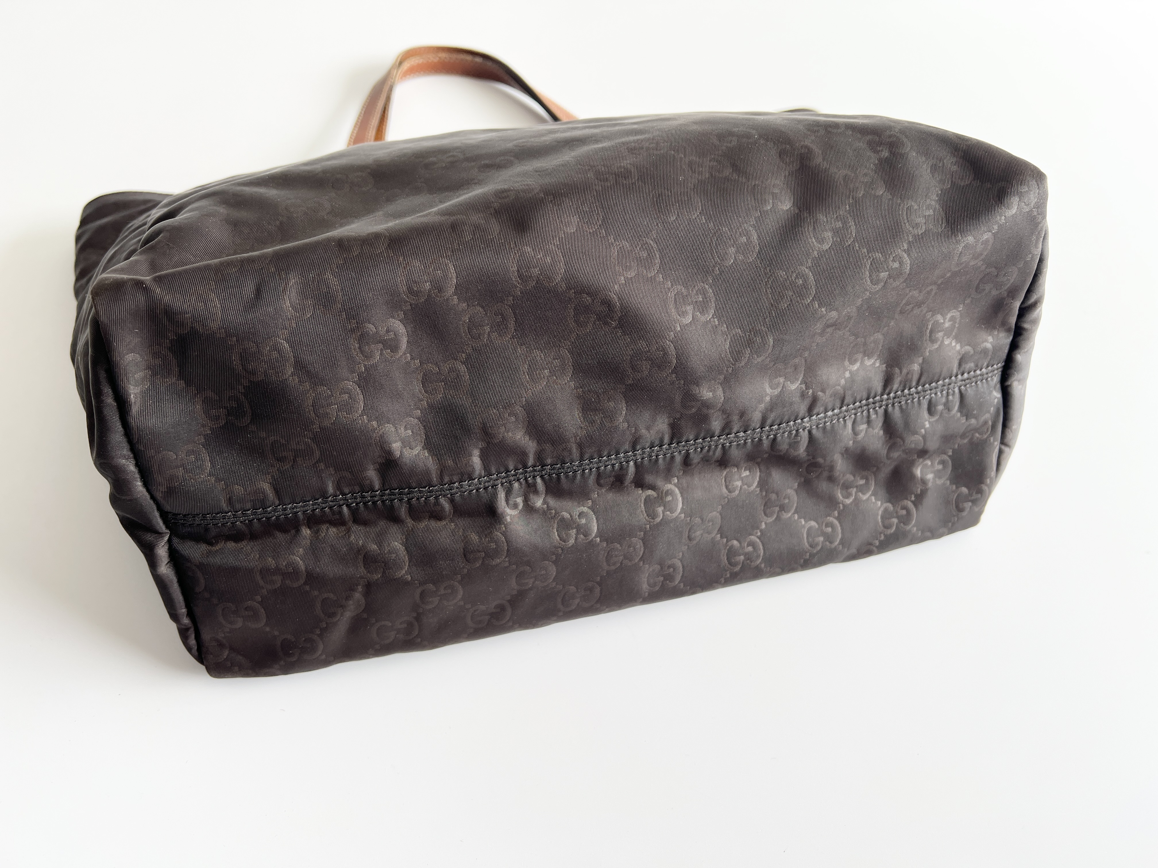 GG Logo Nylon Leather Handbag Tote Bag — view 14