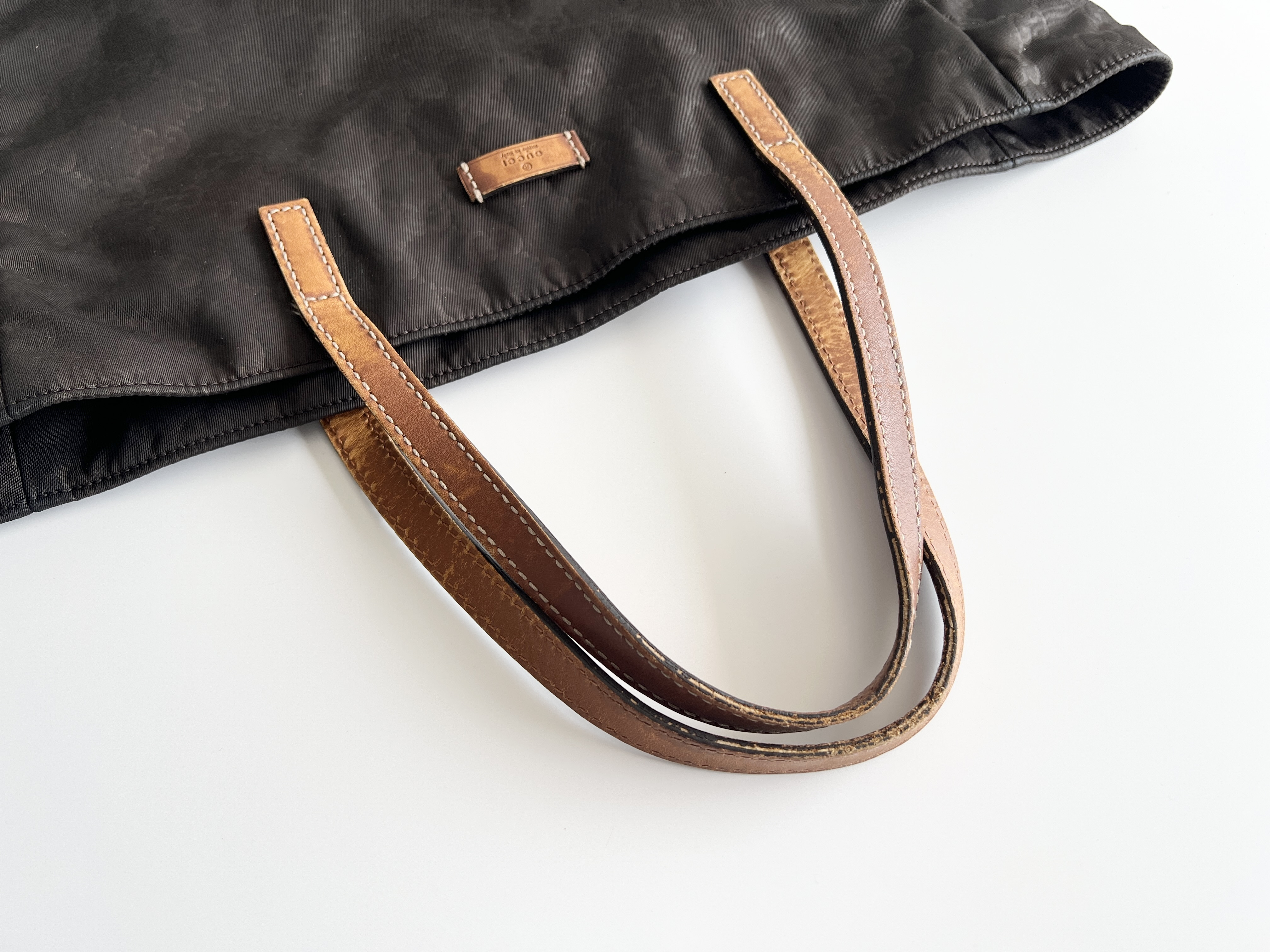 GG Logo Nylon Leather Handbag Tote Bag — view 3