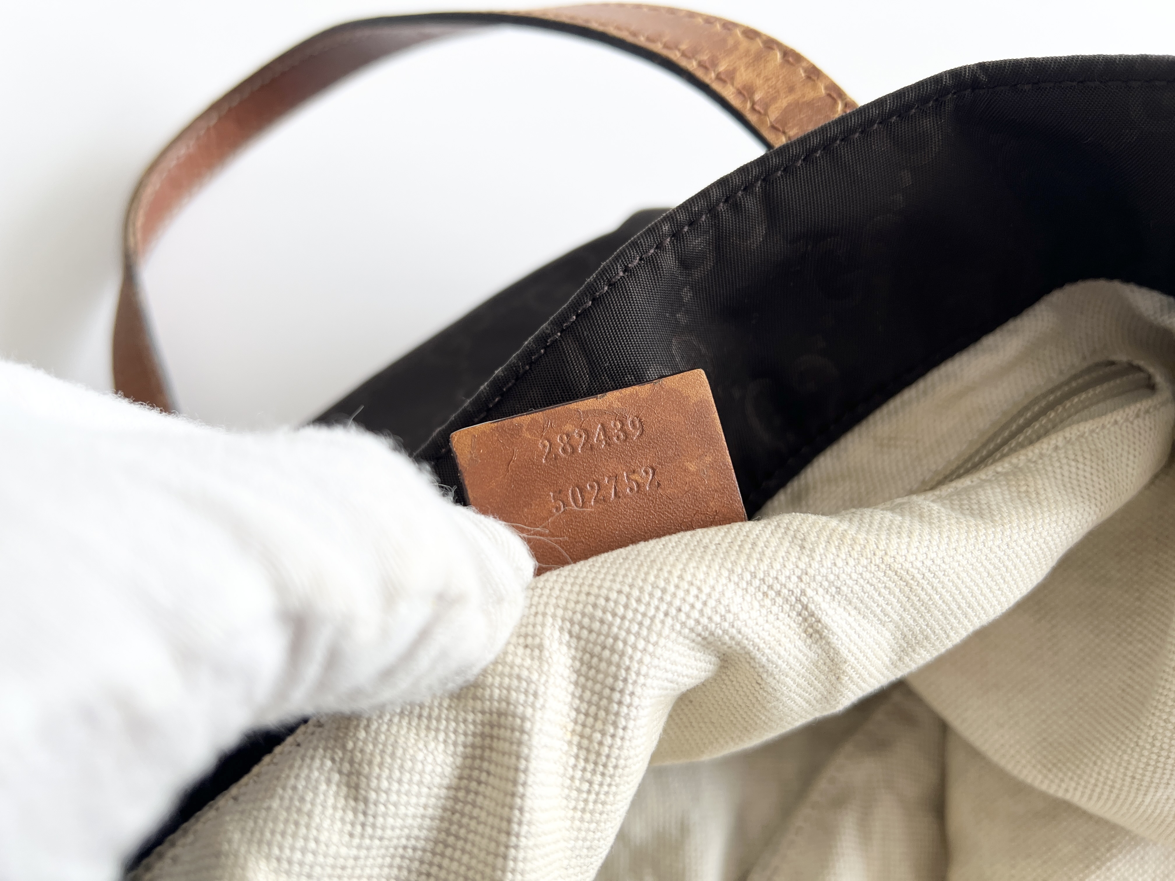 GG Logo Nylon Leather Handbag Tote Bag — view 7