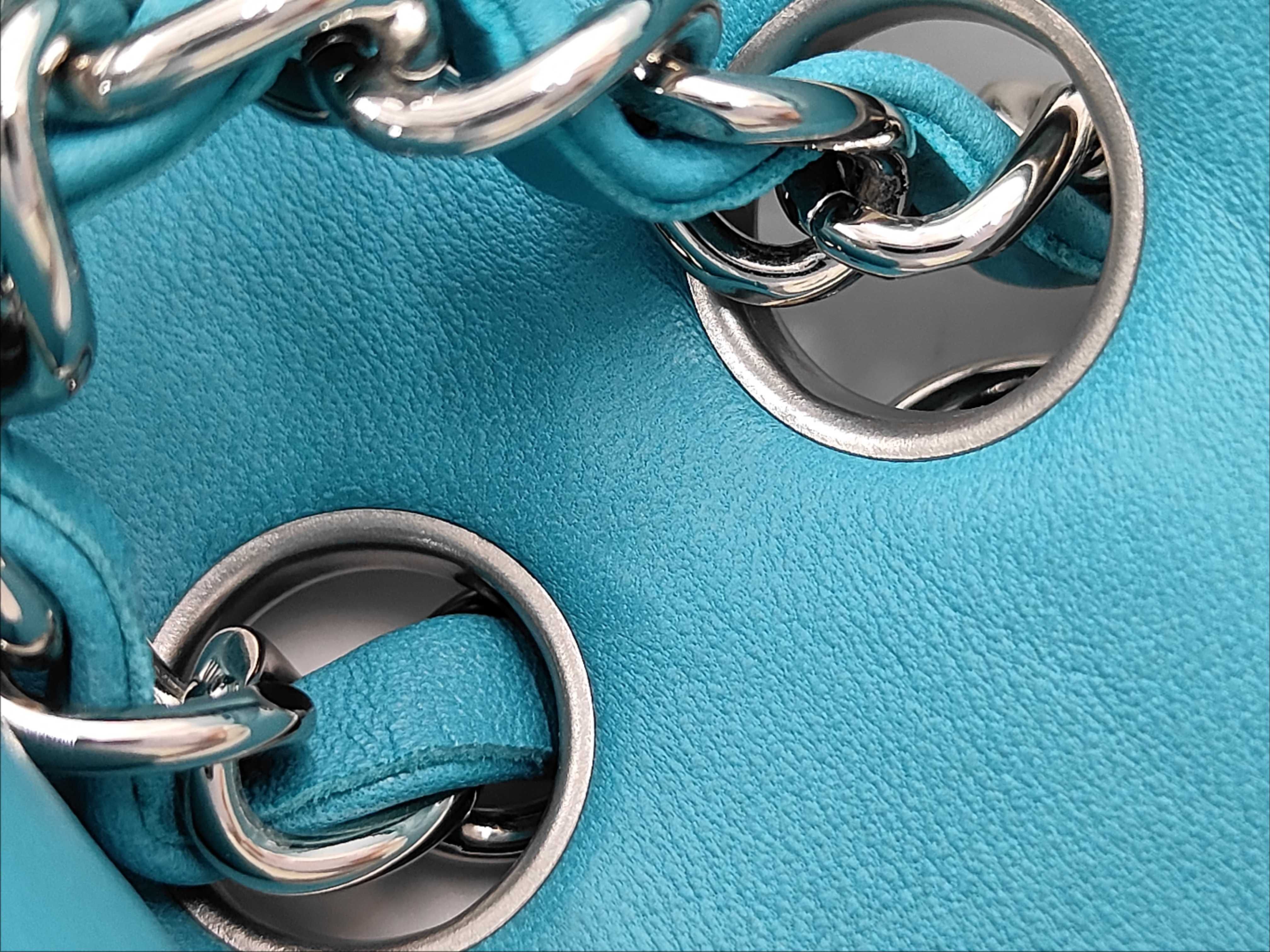 Lambskin Matelassé Double Flap Double Chain Shoulder Bag (Blue) — view 10